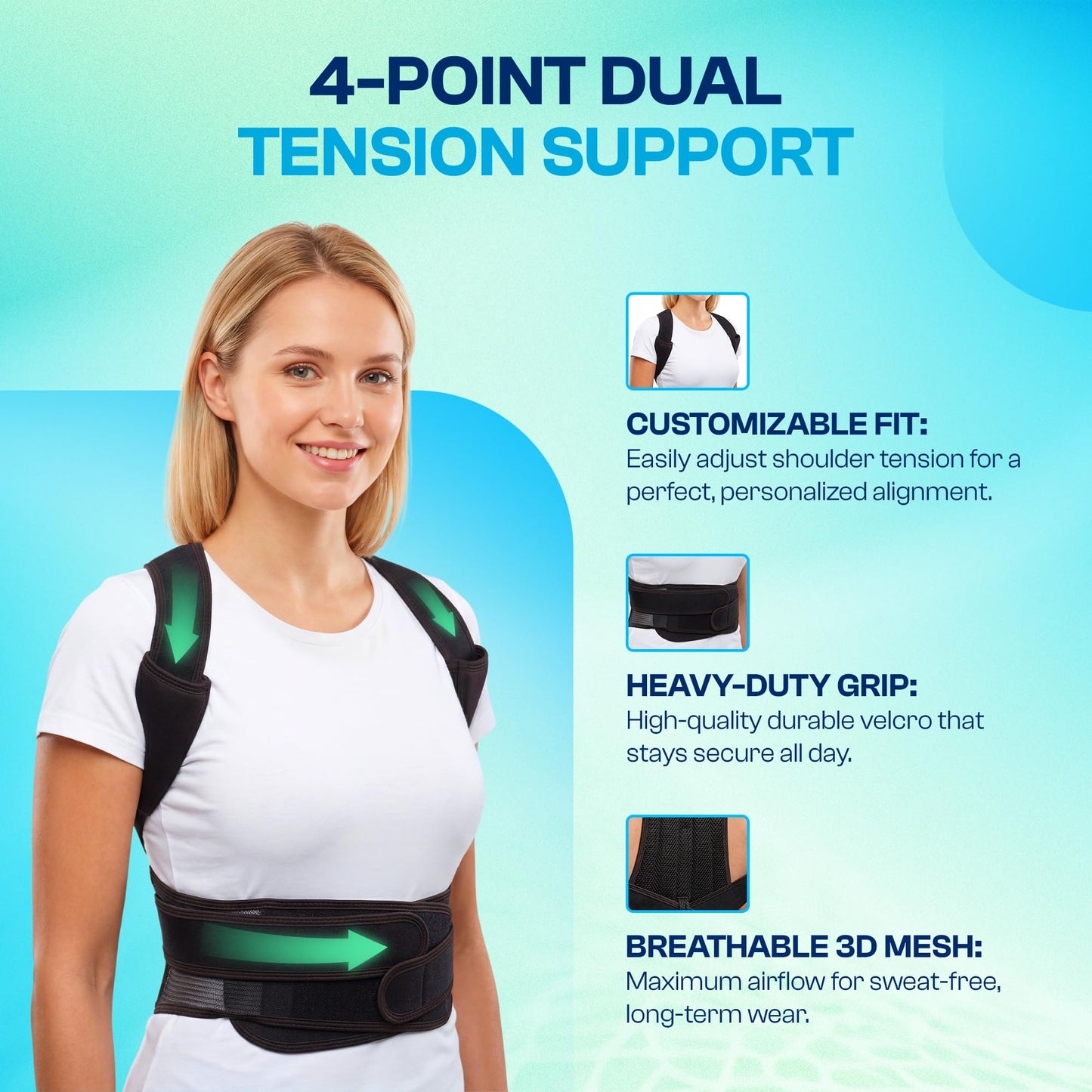 SUKHDA Adjustable Posture Corrector Back Brace for Men & Women – Upper Back & Shoulder Support Breathable Design with Removable Under-Arm Sweat Pads, Discreet Fit. (Black, X-Large)