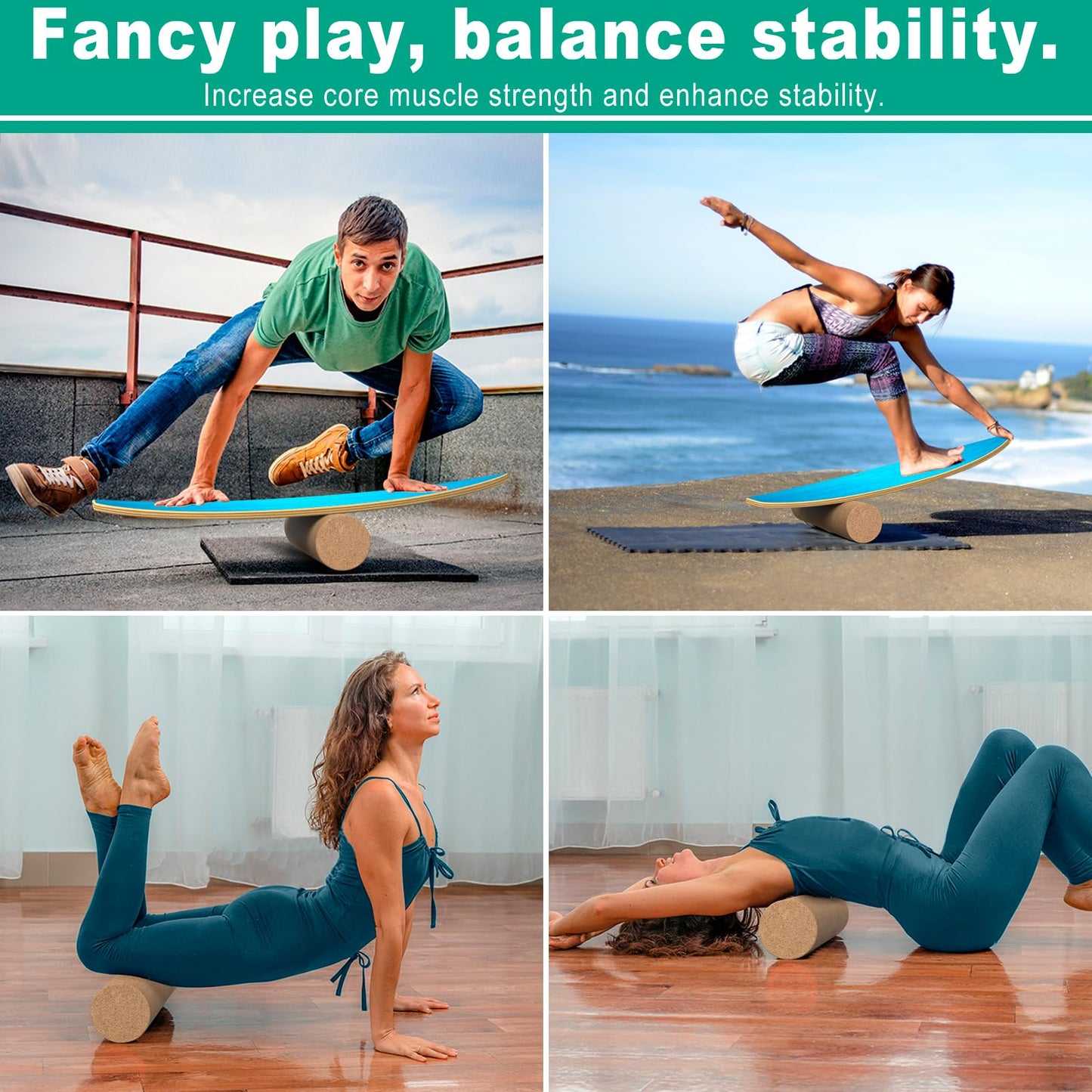 Healfith Balance Boards for Adults,Balance Trainer - Wooden Balance Board,Surface anti-slip treatment Including Roller,Half Ball And Balance Ball
