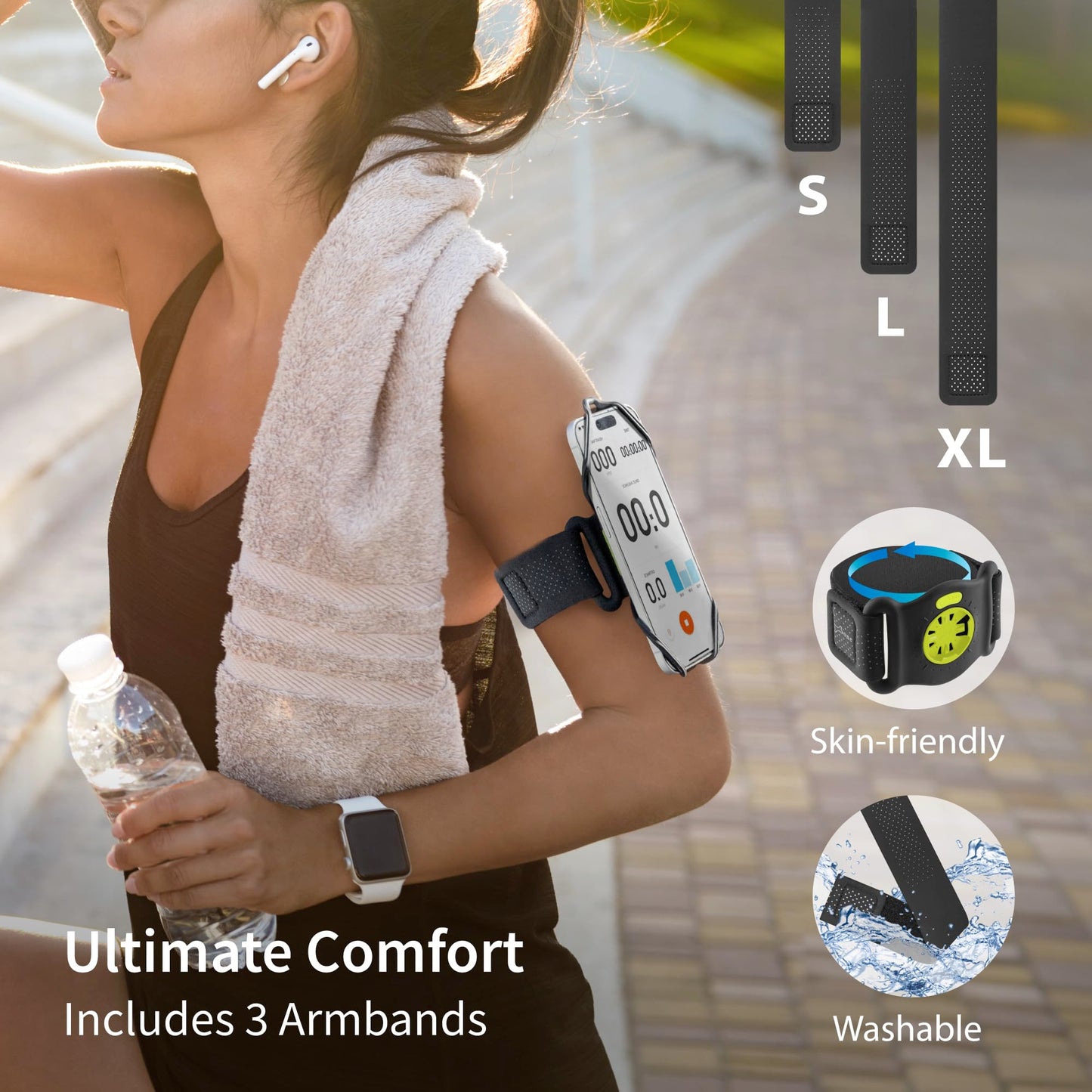 Bone Run Tie Connect Kit 2 Magnetic, Magnetic Running Phone Holder, Detachable & 360° Rotatable Sport Armband, Skin-Friendly Silicone Phone Carrier for Most Smartphones (Quick Release Kit)