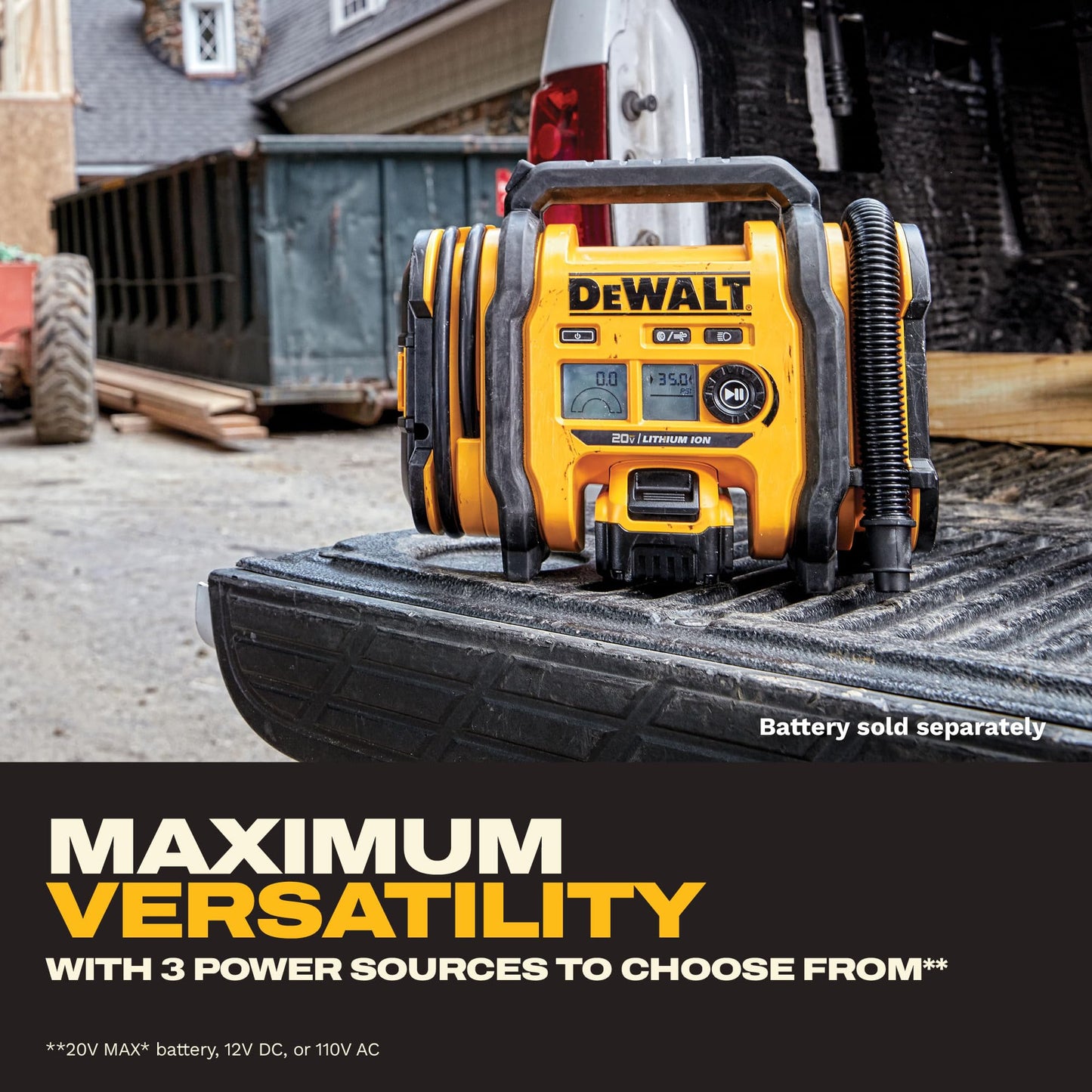 DEWALT Tire Inflator Portable Air Compressor 20V MAX, Car Air Pump with Automatic Shut Off, LED Light, Tool Only (DCC020IB)