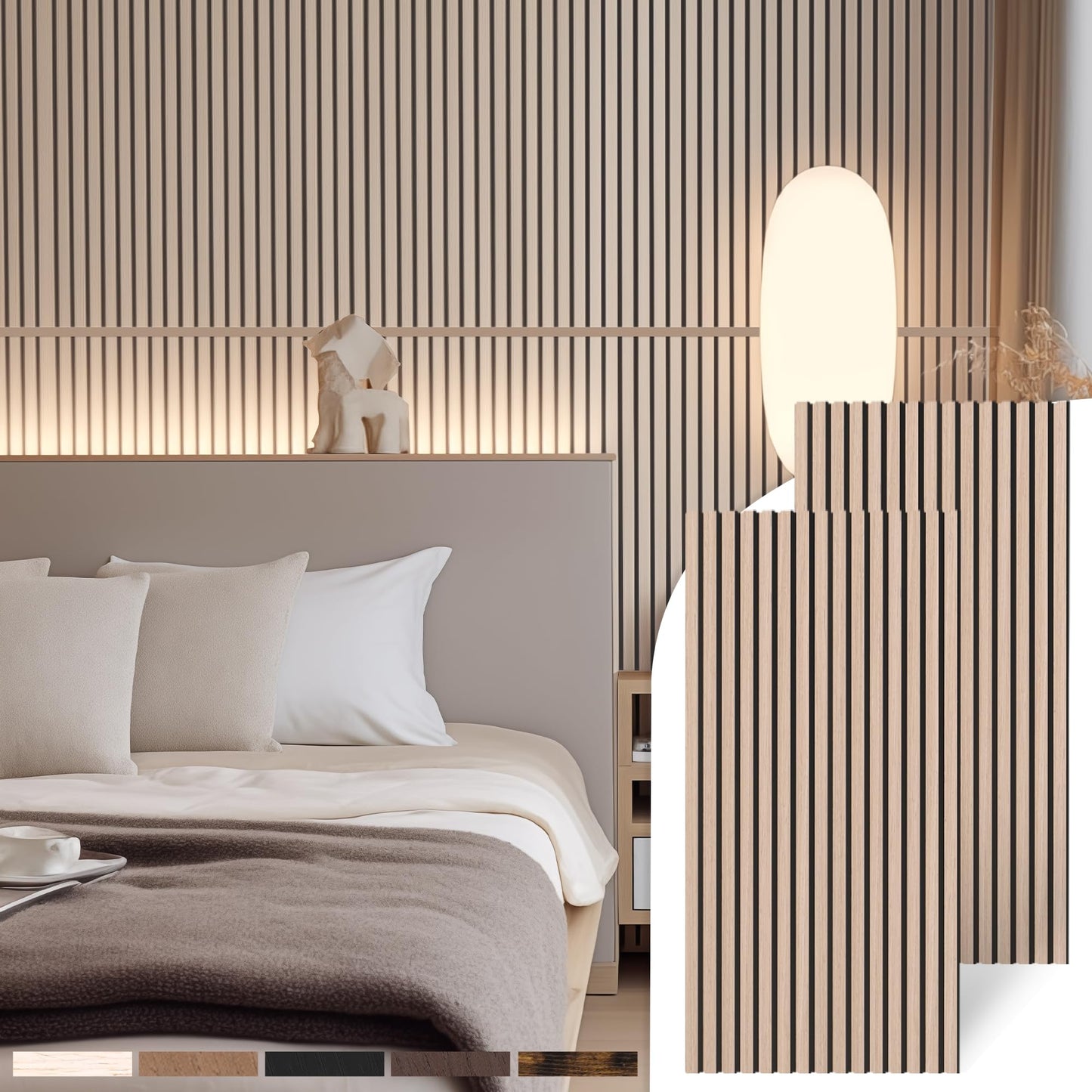 Mollywell Wood Panels for Wall, Time-Saving Installation, Versatile Wood Slat Wall Decor, Enhanced Acoustic & Sound Proof Fluted Design for Home & Office, 2 Pcs White Oak, 47.2x23.6 Inch