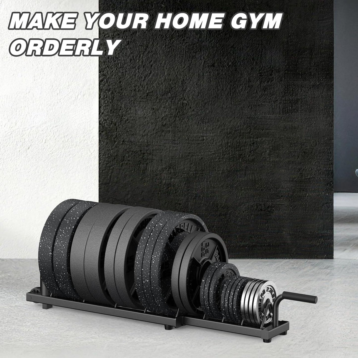 BEKING Horizontal Weight Plates Rack, Weight Rack for Weight Plates & Olympic Bars,Barbell Bumper Plate Holder with Handle and Rolling Wheels,Portable Gym Organizer with Fractional Weight Section for 1-Inch&2-Inch Plates