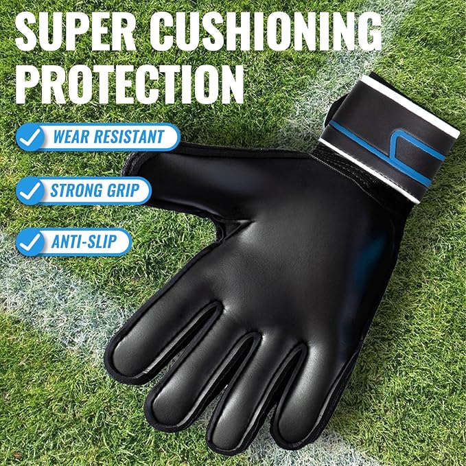 Malker Soccer Goalie Gloves Goalkeeper Gloves with Fingersave and Double Wrist Protection, Strong Grip Goalkeeper Gloves for Kids, Youth, Adults