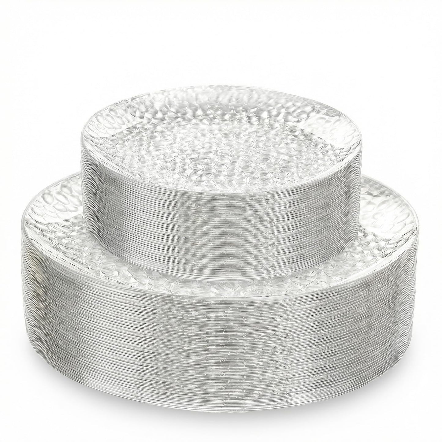 Rubtlamp 60Pcs Plastic Plates, Clear Disposable Plates, Hammered Heavy Duty Plastic Platos, Fancy Disposable Platos Include 30 Clear Dinner Plate, 30 Salad Plate For Bridal Spring
