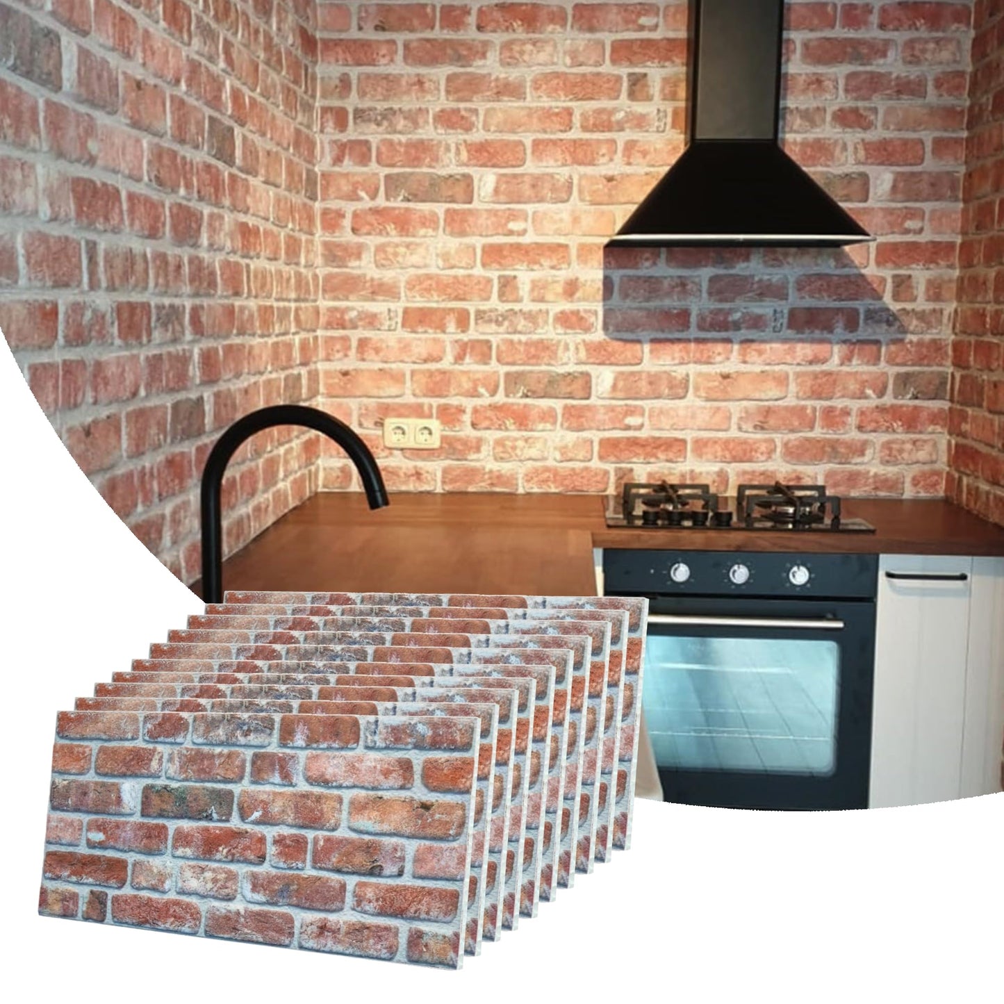 Dundee Deco 3D Wall Panels Faux Brick - Cladding, Red Brown Stone Look Wall Paneling, Styrofoam Facing for Living Room, Kitchen, Bathroom, Balcony, Bedroom, Set of 10, Covers 53 sq ft