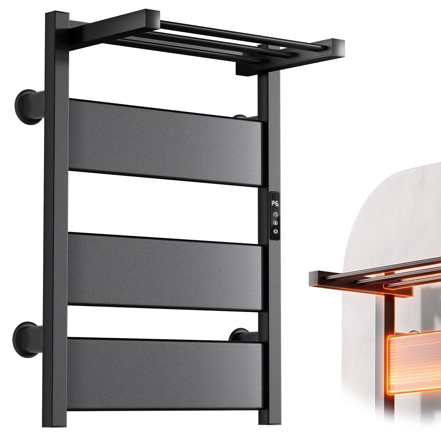 EIKANIOS Electric Heated Towel Warmer with Heated Top Shelf, Upgraded Flat Panel Towel Drying Rack with Timer & Temp Control, Left or Right Plug-in/Hardwired Options, Wall Mounted for Bathroom