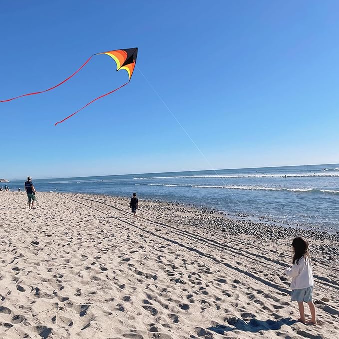 Large Delta Kite Easy to Fly with Kite Reel Set, Beach Kite & Kite Spool for Kids & Adults, Single Line Triangle Kite with 7.1 Inch Kite Wheel Kit