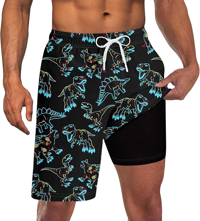 Goodstoworld Mens Swim Trunks with Compression Liner 9'' Inseam Quick Dry Swimsuit Shorts M-3XL