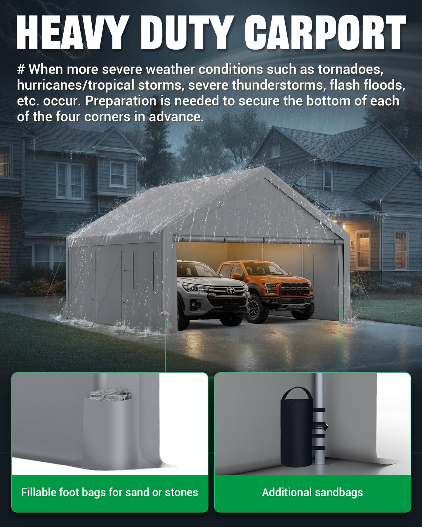 Acepic Upgraded 20x20 Heavy Duty Carport, Features Roll-up Windows & Doors, Portable Garage with UV Resistant Waterproof All-Season Tarp for Car, Truck, Boat