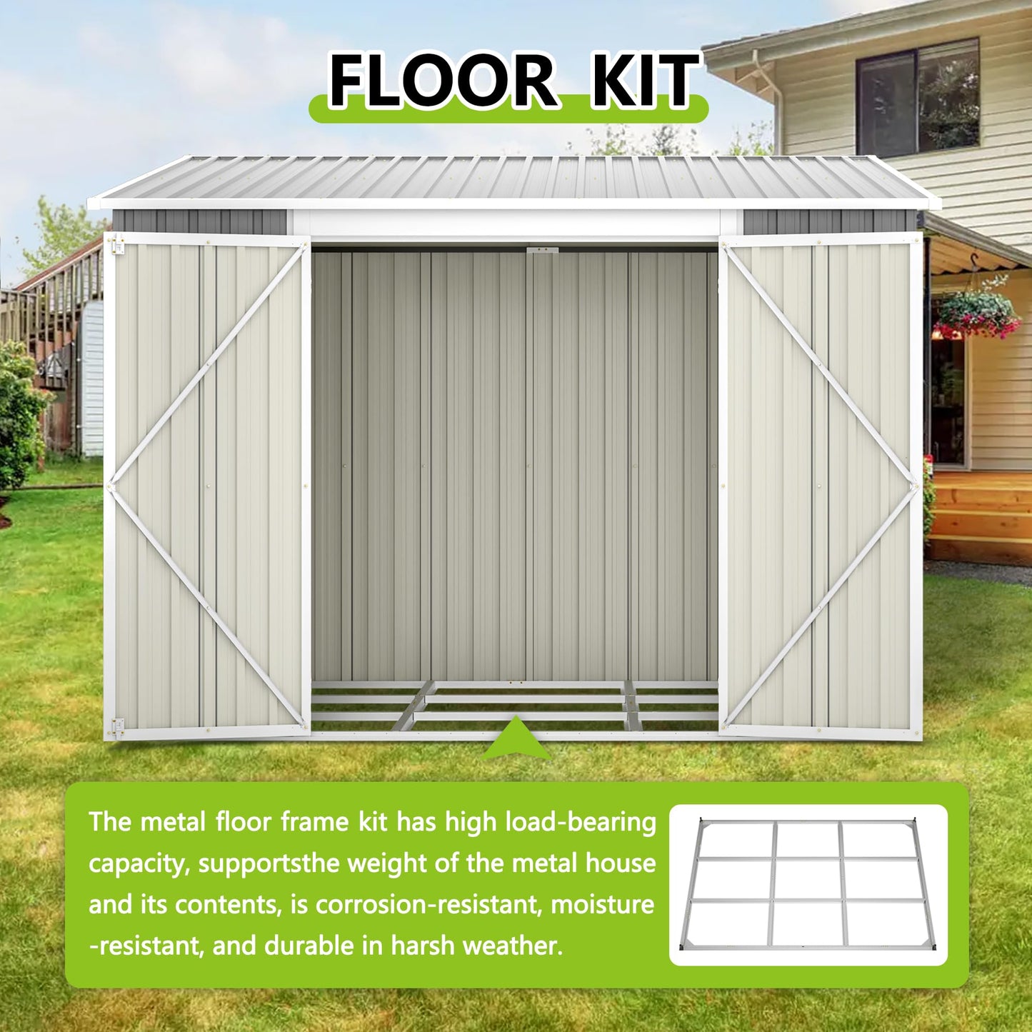 Thanaddo 6x8FT Lean to Shed Metal Outdoor Storage Sheds with Floor Frame,Large Tool&Lawn Mower Shed with Two Lockable Doors for Garden Backyard Patio Storage,Outside Waterproof Storage Shed