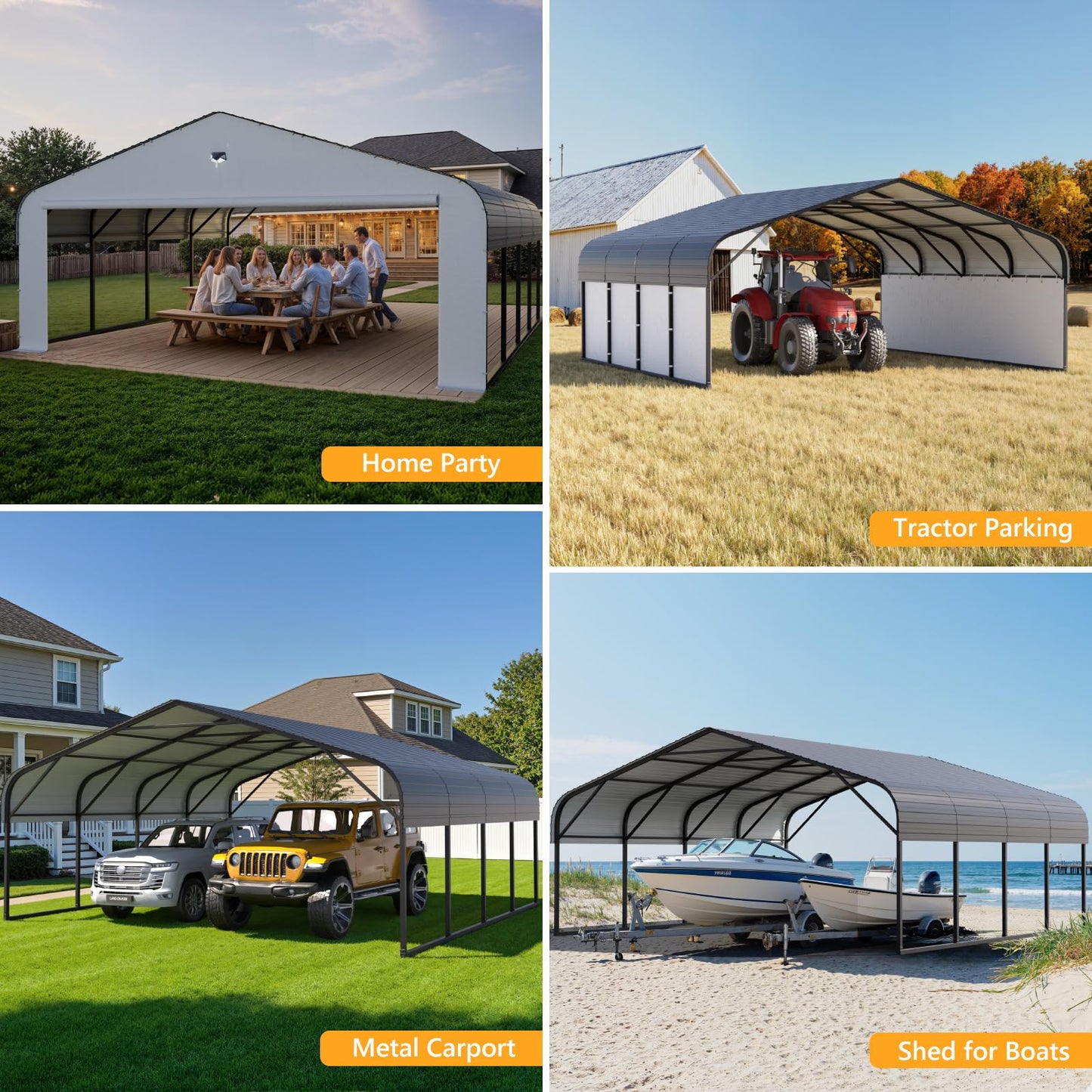 20x20 Metal Carport, Heavy Duty Car Carport Canopy, Galvanized Steel Roof Car Tent Garage, CarPorts with Removable Sidewalls