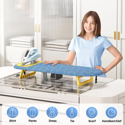 KINGBOARD Mini Ironing Board - Foldable Tabletop Design with Iron Holder | Compact 12x32 Blue for Easy Travel & Dorm Storage