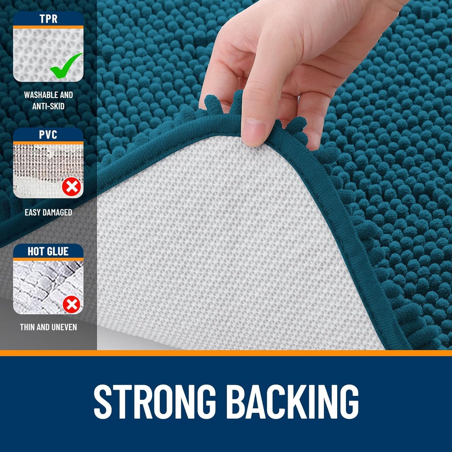 OLANLY Bathroom Runner Rugs - Soft Absorbent Chenille Bath Mats | Quick Dry, Machine Washable, 47x17 in Peacock Blue