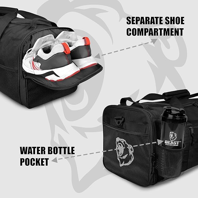 Duffle Gym Bag for Men & Women – Large Duffel Athletic Gym Boxing Bag with Shoes Compartment, Wet Pocket – Fitness,Workout,MMA,BJJ,Jiu Jitsu Gym Bag