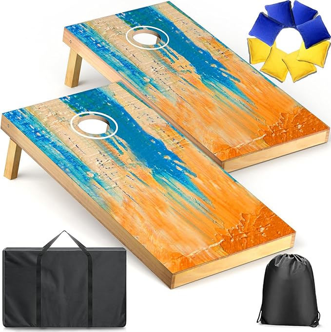 Cornhole Board Set, Regulation Size 4 x 2FT/3 x 2FT Solid Wood Corn Hole Game Set with 8 Bean Bags,2 Cornhole Boards and 1 Carry Bag for Outdoor Beach Toss Games Competitions