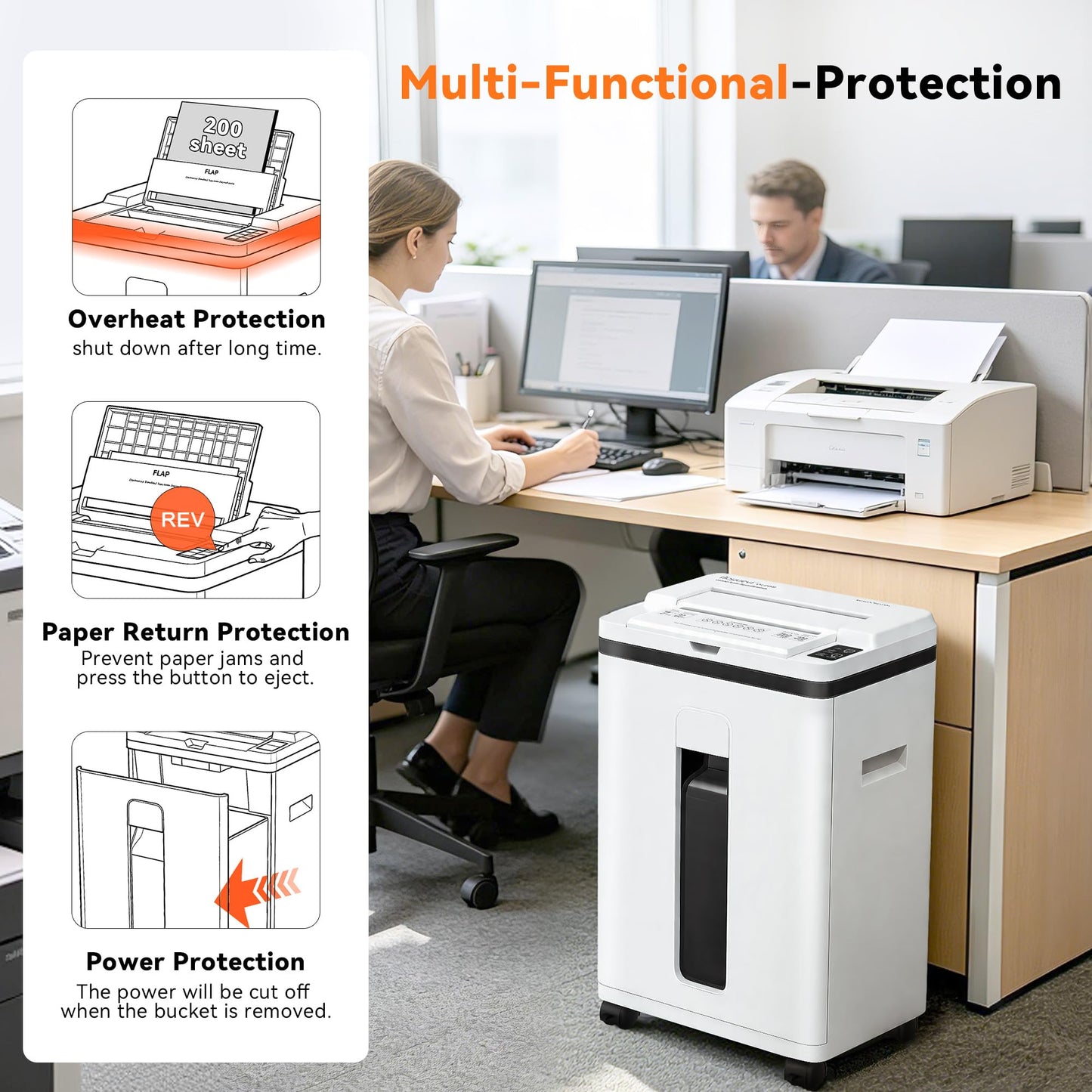 Boyuevi 200-Sheet Auto Feed Paper Shredder, Touchscreen Heavy Duty Shredders, 40 Min Non-Stop, P-5 Ultra Security Commercial Shredder for Home Office, Micro Cut with Wheels, 5.8 Gal Bin, <60 dB