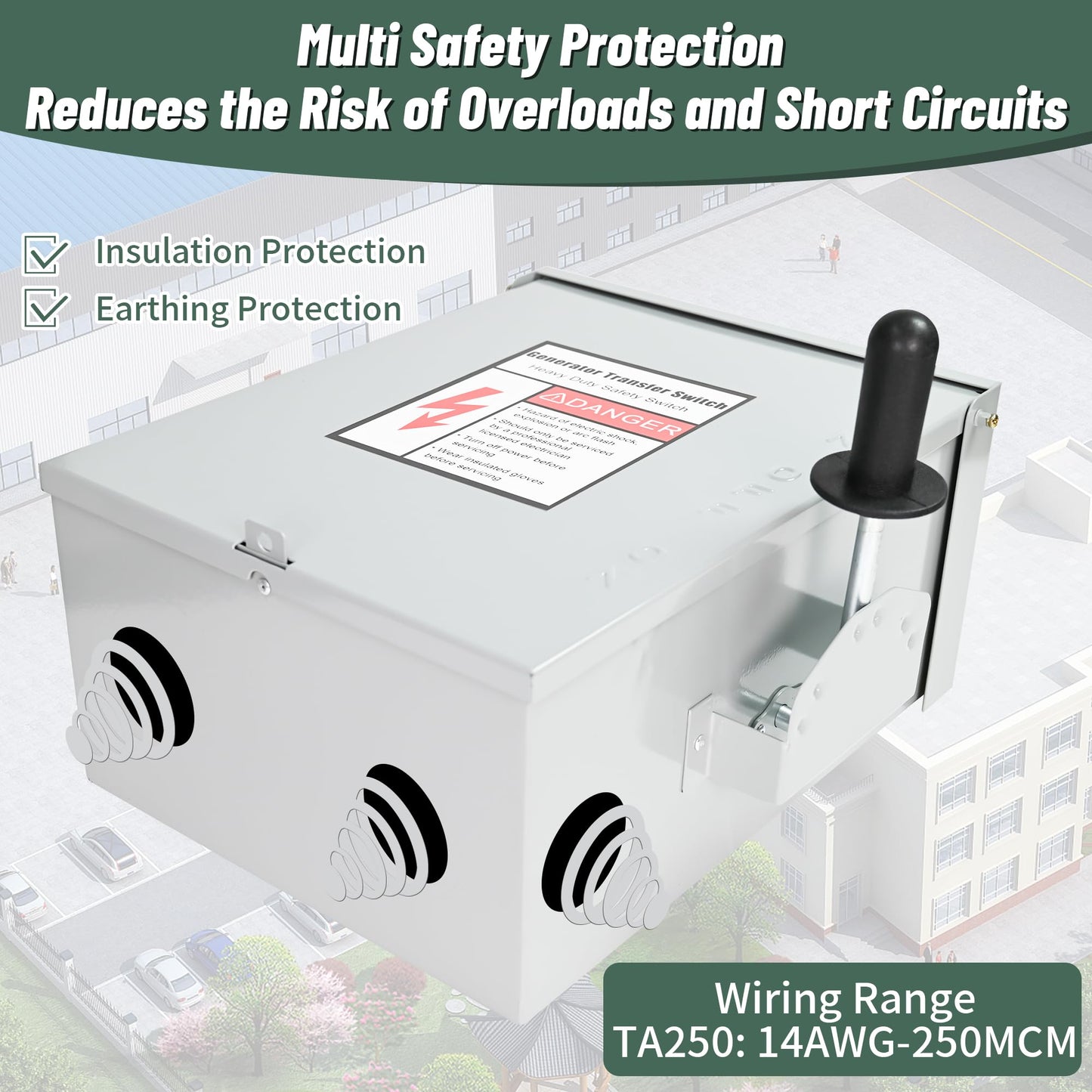 200-Amp, 3 Pole 120 V/240 V Generator Transfer Switch, 48,000 W Manual Transfer Switch for Home Generator, Meeting NEMA 3R Standards for Outdoor and Indoor General-Duty Double-Throw Safety Switches
