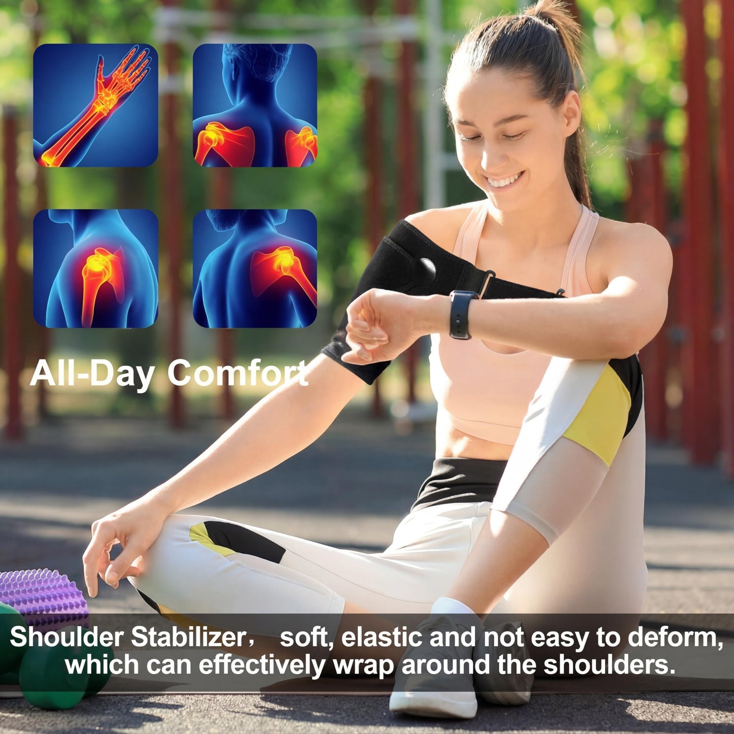 Cuffbow 2 Pcs Black Shoulder Brace Adjustable Large Size Shoulder Support for Men and Women Adjustable Arms Joint Compression Sleeve, Suitable for Both Left and Right Arms