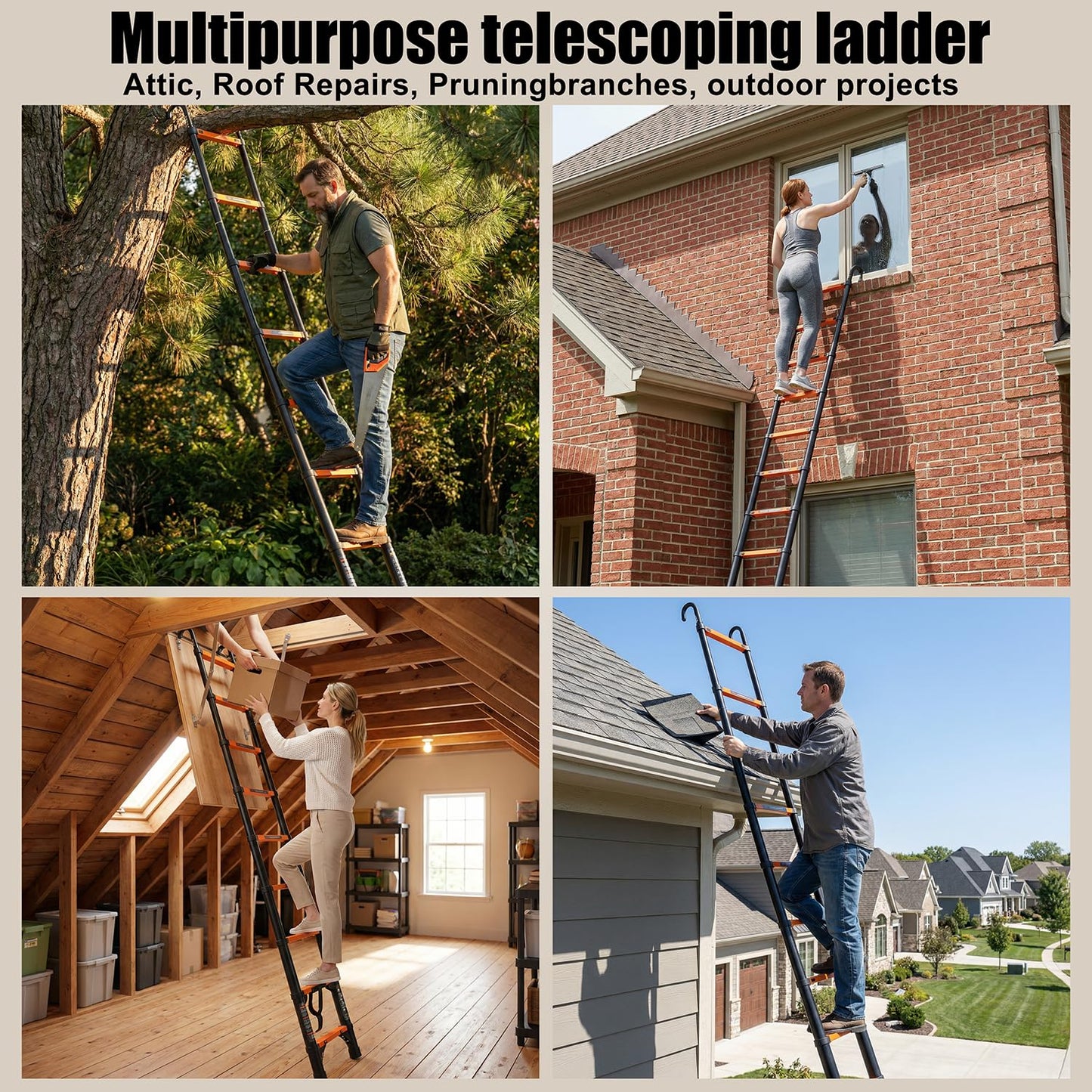 AOPENG Telescoping Ladder,8.5FT Quick Folding Aluminum Extension Ladder for RV/Home/Outdoor, 330lbs Max Load