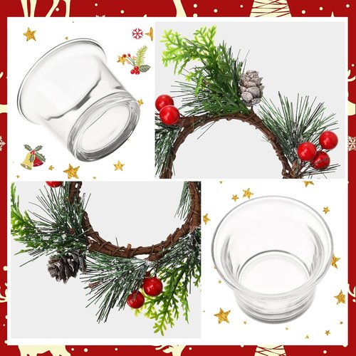 Dingion 12 Pcs Christmas Votive Candle Holder Set - Decorative Glass Tealight Holders for Holiday Table Decor