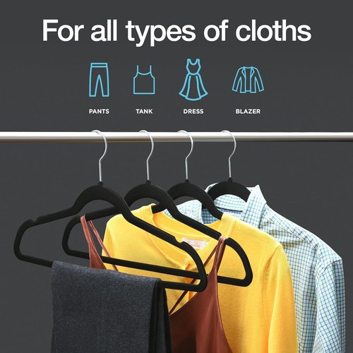 Home-it Premium Velvet Hangers - Heavy Duty Non-Slip Black Suit Hangers | 50 Pack with 360° Hook