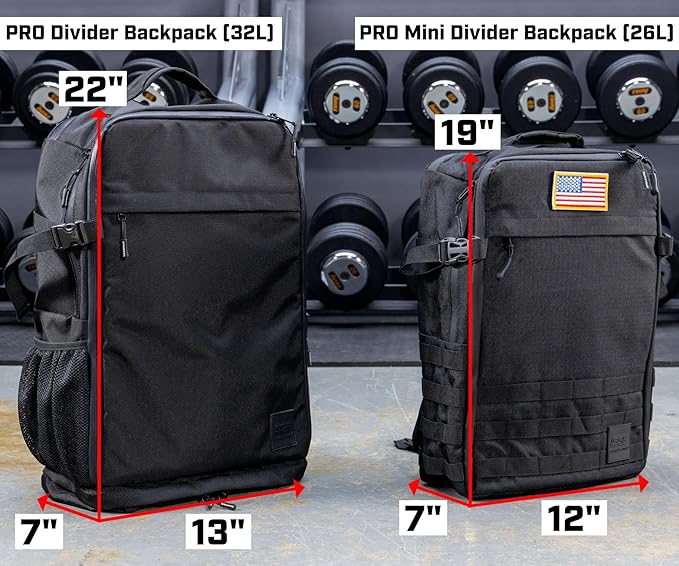 SERIOUS STEEL FITNESS Gym Bag, Rip-Resistant Fabric, Heavy Duty (Black, Backpack (Pro-Mini (26L) with Dividers))
