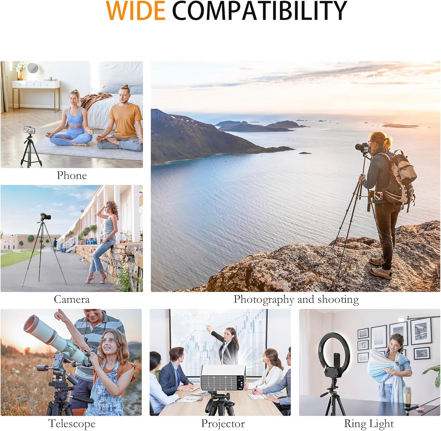 Auleda 71 6.6 LB Camera Tripod Aluminum Tall Tripod Stand Compatible with Canon Nikon with Wireless Remote Phone Holder