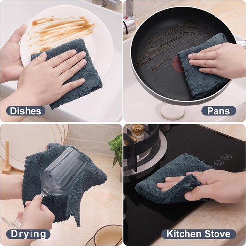 Homaxy Kitchen Dish Cloths - Super Soft & Absorbent Coral Velvet | 12 Pack, 10 x 10 Inches, Dark Grey