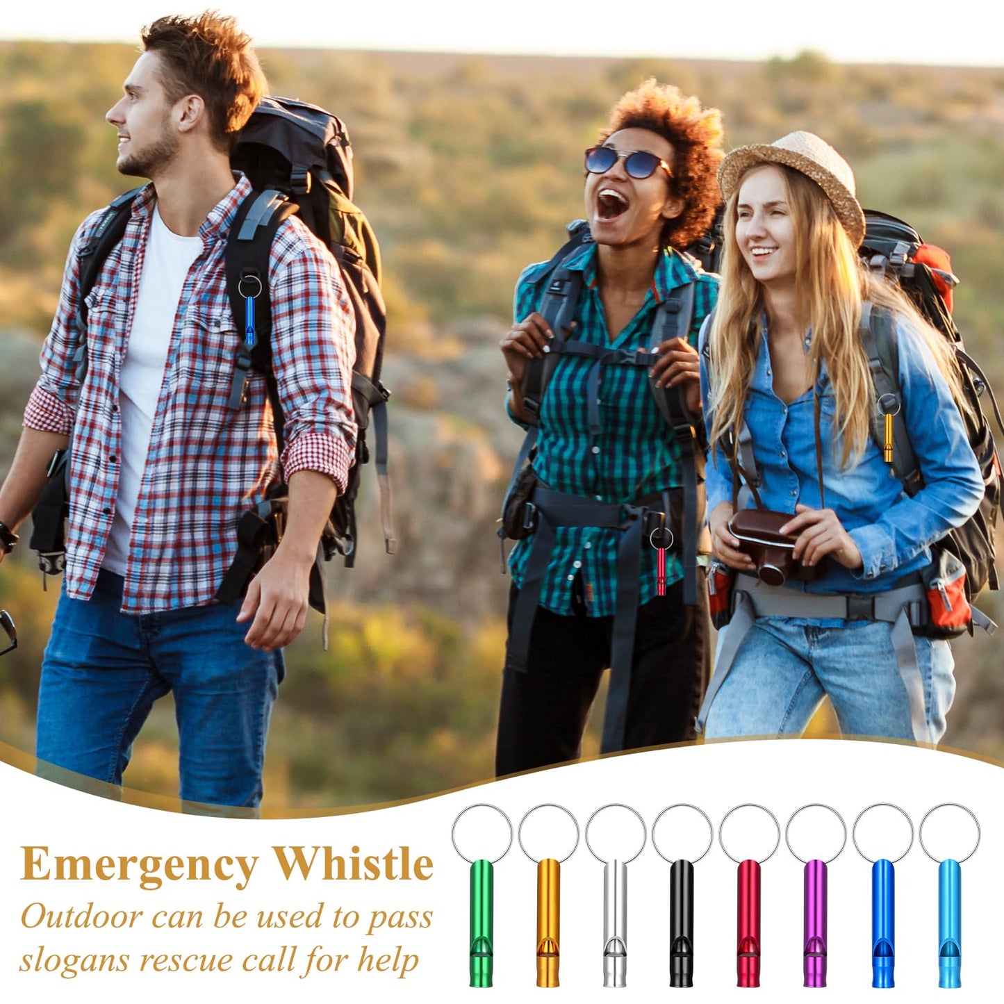 Aphumedc 200Pcs Emergency Whistles with Keychains, Aluminum Extra Loud Survival Whistle, Whistle Bulk for Camping Hiking Hunting Boating Training Outdoor Sports, Multicolor