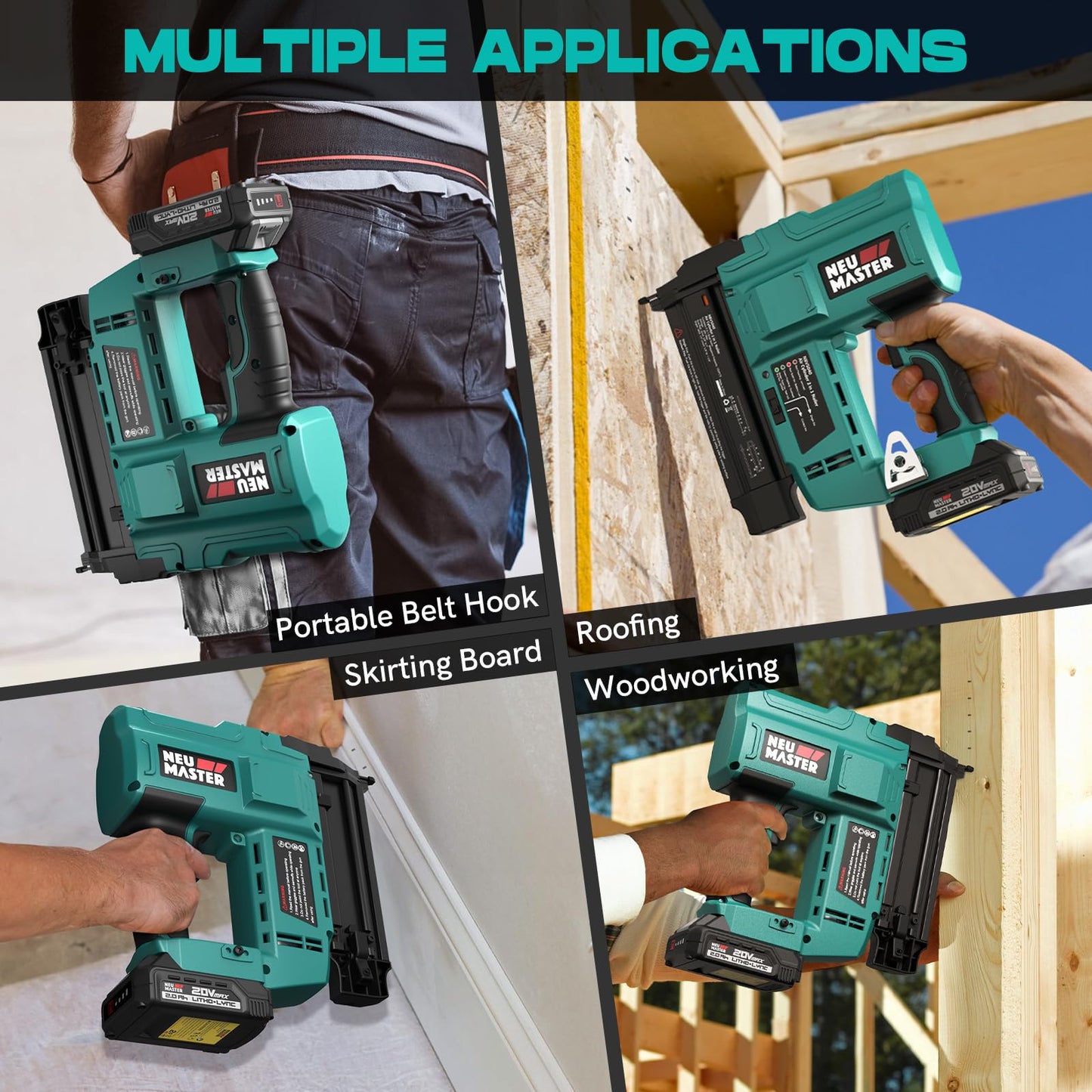 NEU MASTER Nail Gun Cordless with Battery, 2 in 1 20V Brad Nailer/Staple Gun, 18 GA 1000pcs Nails & 500pcs Staples, Nail Gun Battery Powered for Home Improvement, Woodworking, Upholstery & Family DIY