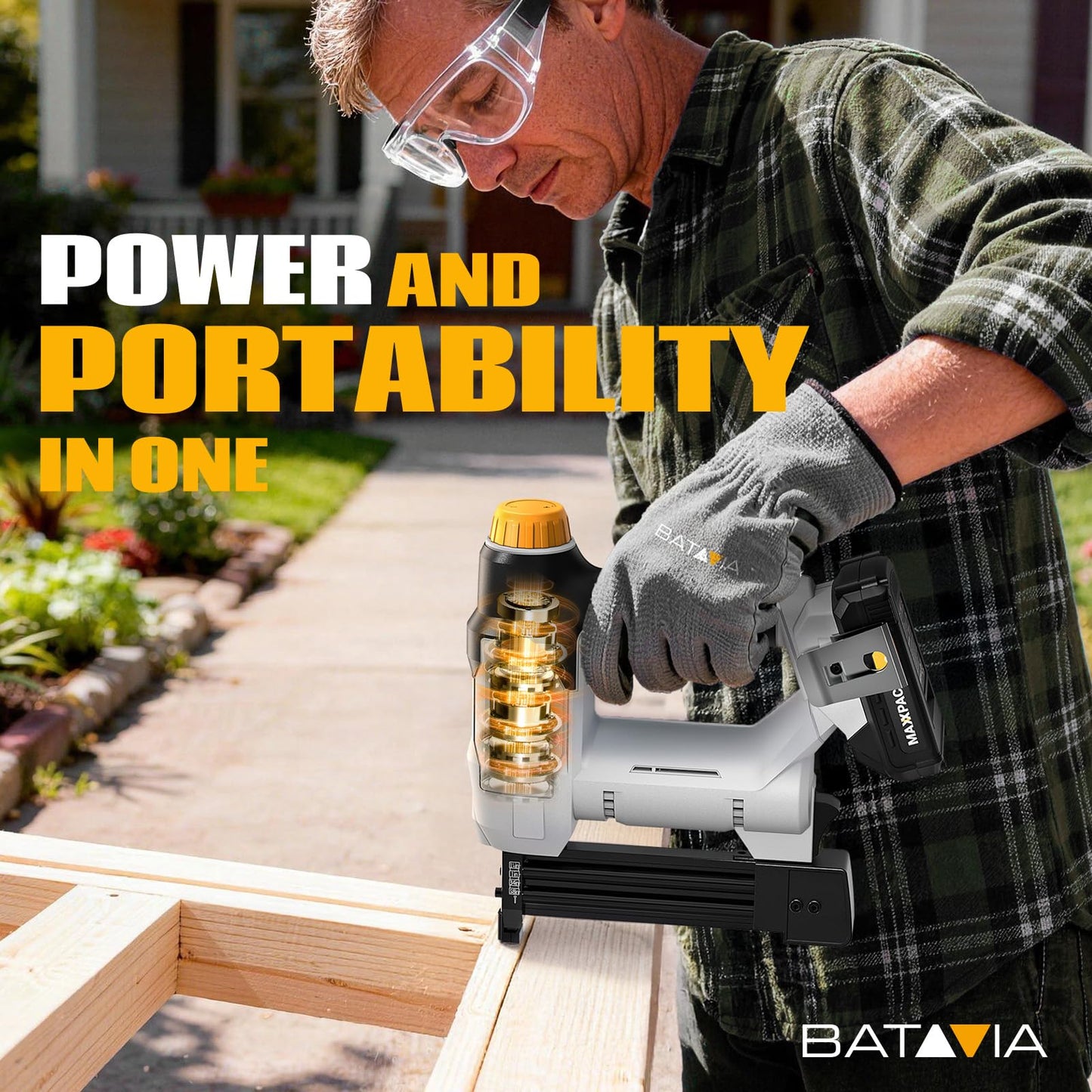20V Nail Gun Battery Powered, 18 GA 2-in-1 Cordless Brad Nailer Stapler with 2.0Ah Battery, 800 Nails(Up to 1-1/4") and 200 Staples, Electric Nail Gun for Upholstery, Woodworking & Home Improvement