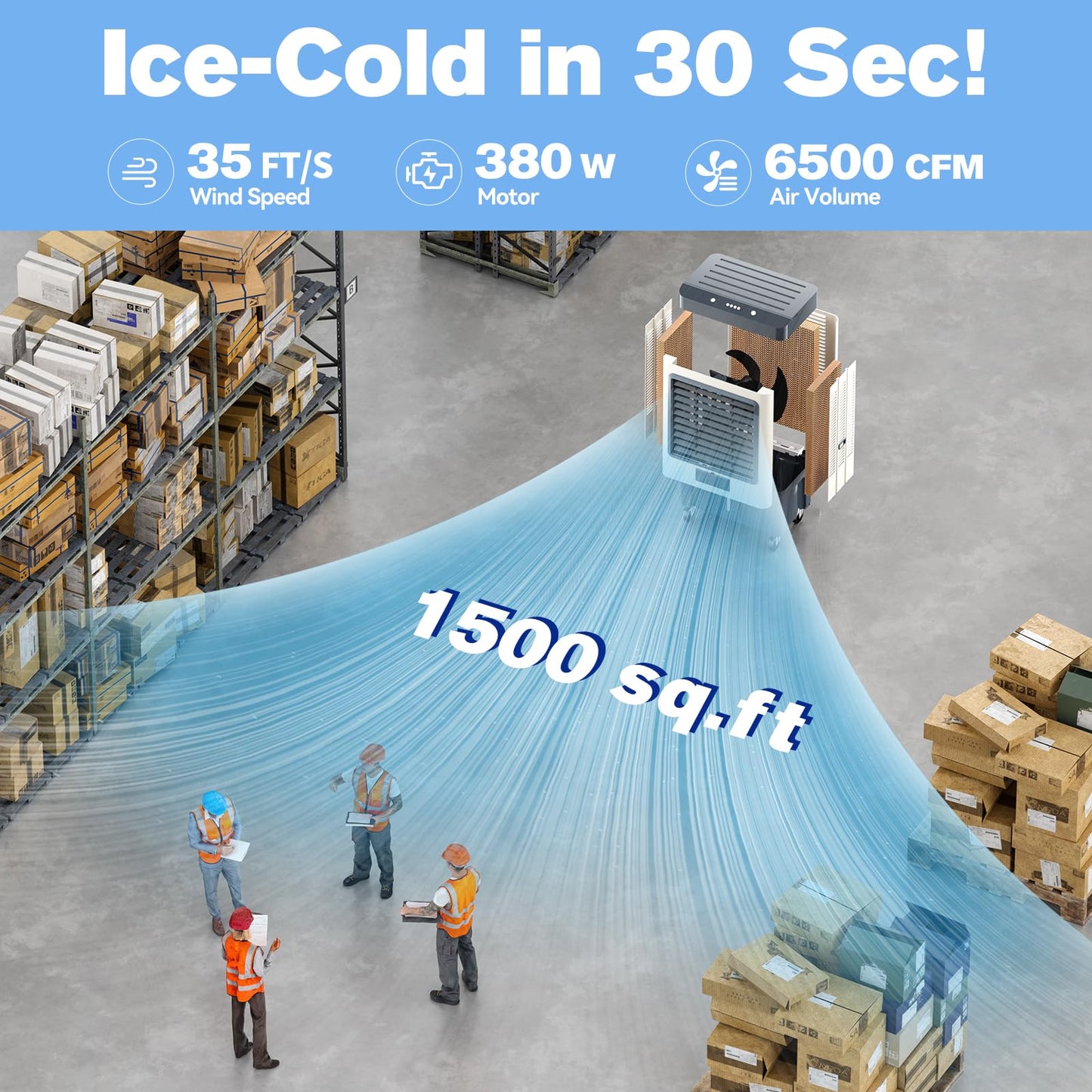 Auertech 48" 6500CFM Swamp Cooler Outdoor, 19 Gal Large Swamp Cooler Air Conditioner with 120°Oscillation, 3 Speed, 8 Ice Pack, Metal Frame Portable Evaporative Air Cooler for Garage, Warehouse
