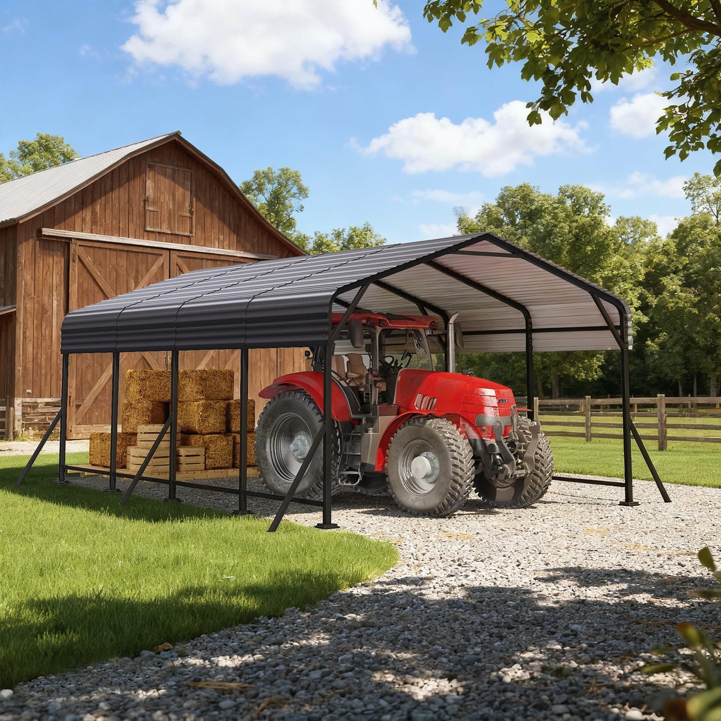 EROMMY 12' x 20' Heavy Duty Metal Carport with Galvanized Steel Roof & Base for All-Weather Protection, Outdoor Carport Garage, Versatile for Car, Boat, Tractor, and Party Use, Dark Gray