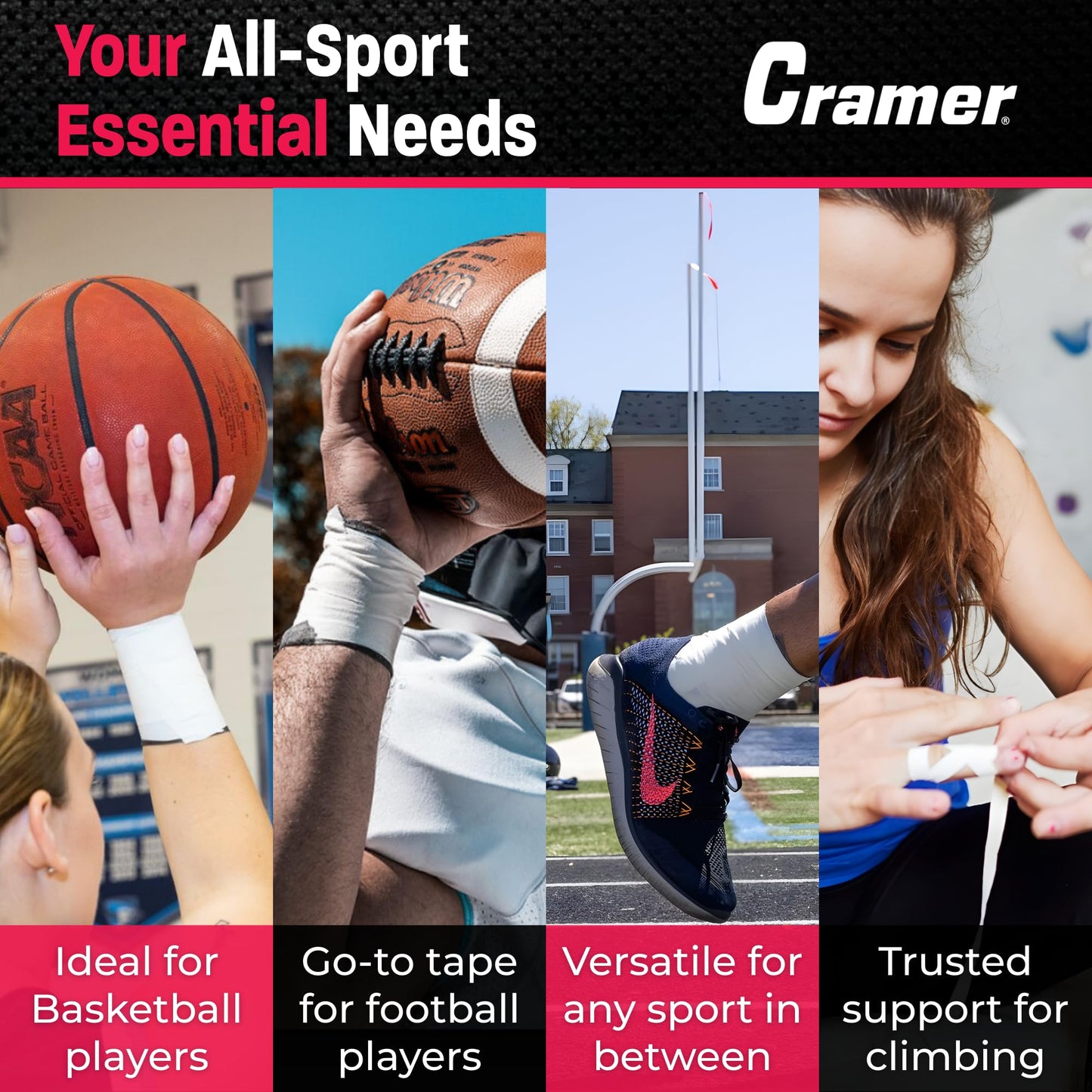 Cramer Athletic Tape 6 Pack, 1.5" x 10 Yards White, Easy Tear Sports Tape for Ankle, Wrist & Knee, Latex-Free Adhesive, Strong Support, Athletic Training Tape Roll