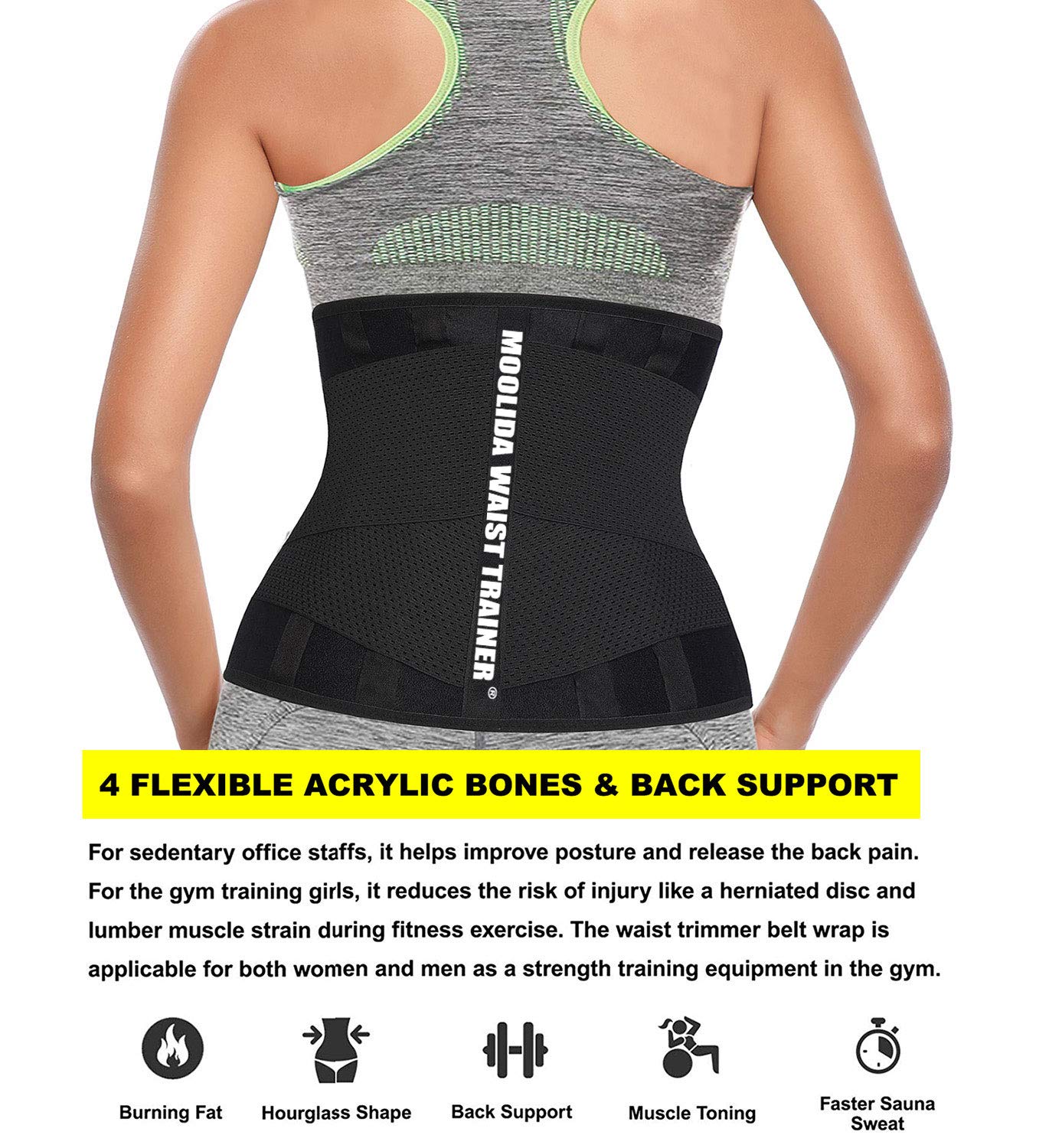 Moolida Waist Trainer Belt for Women Waist Trimmer Workout Fitness Back Support Belts Back Braces Black,XX-Large