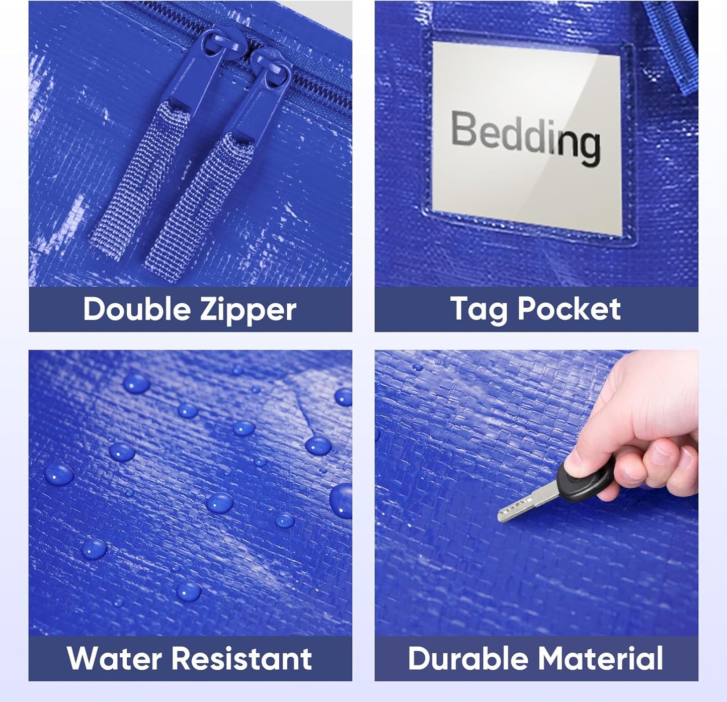 TICONN Extra Large Moving Bags - Heavy Duty Storage with Zippers & Handles | 6 Pack, Blue