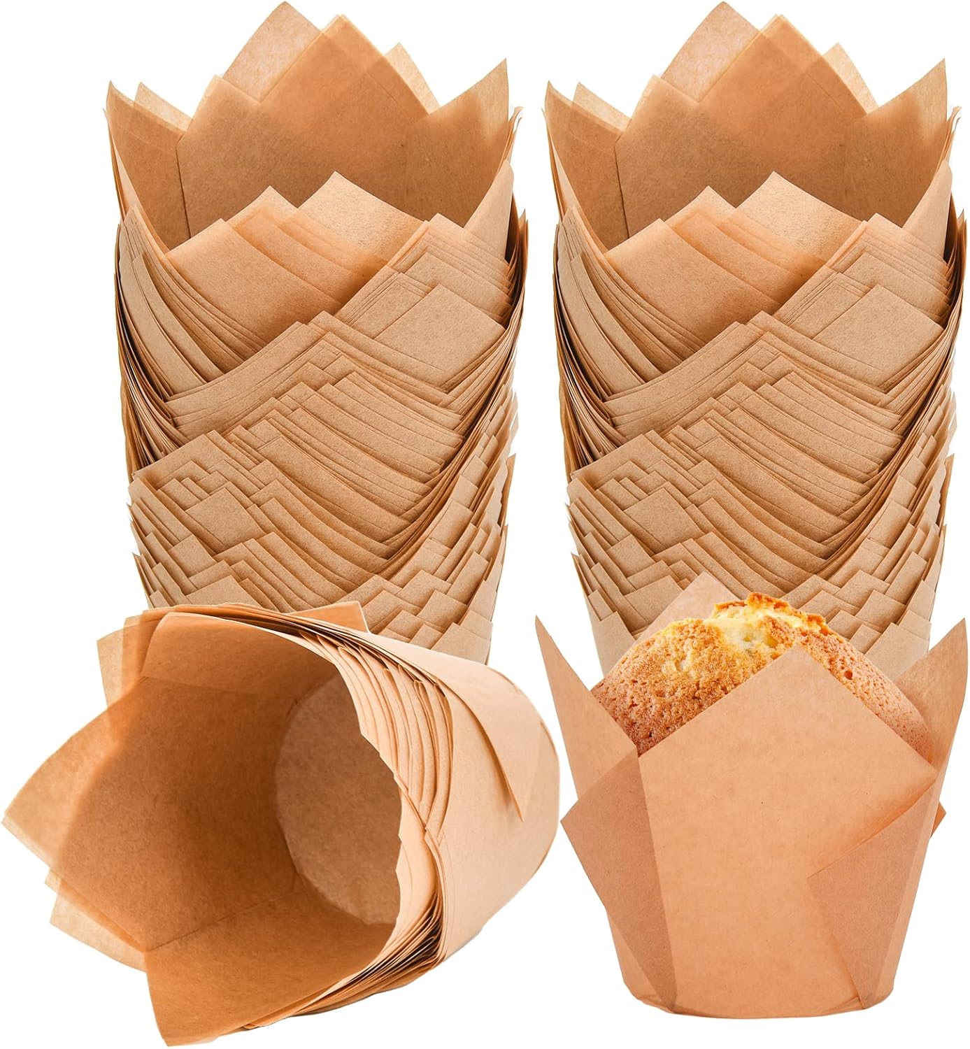 Skiennix 200Pcs Tulip Cupcake Liners - Premium Baking Cups for Weddings & Special Occasions | Natural