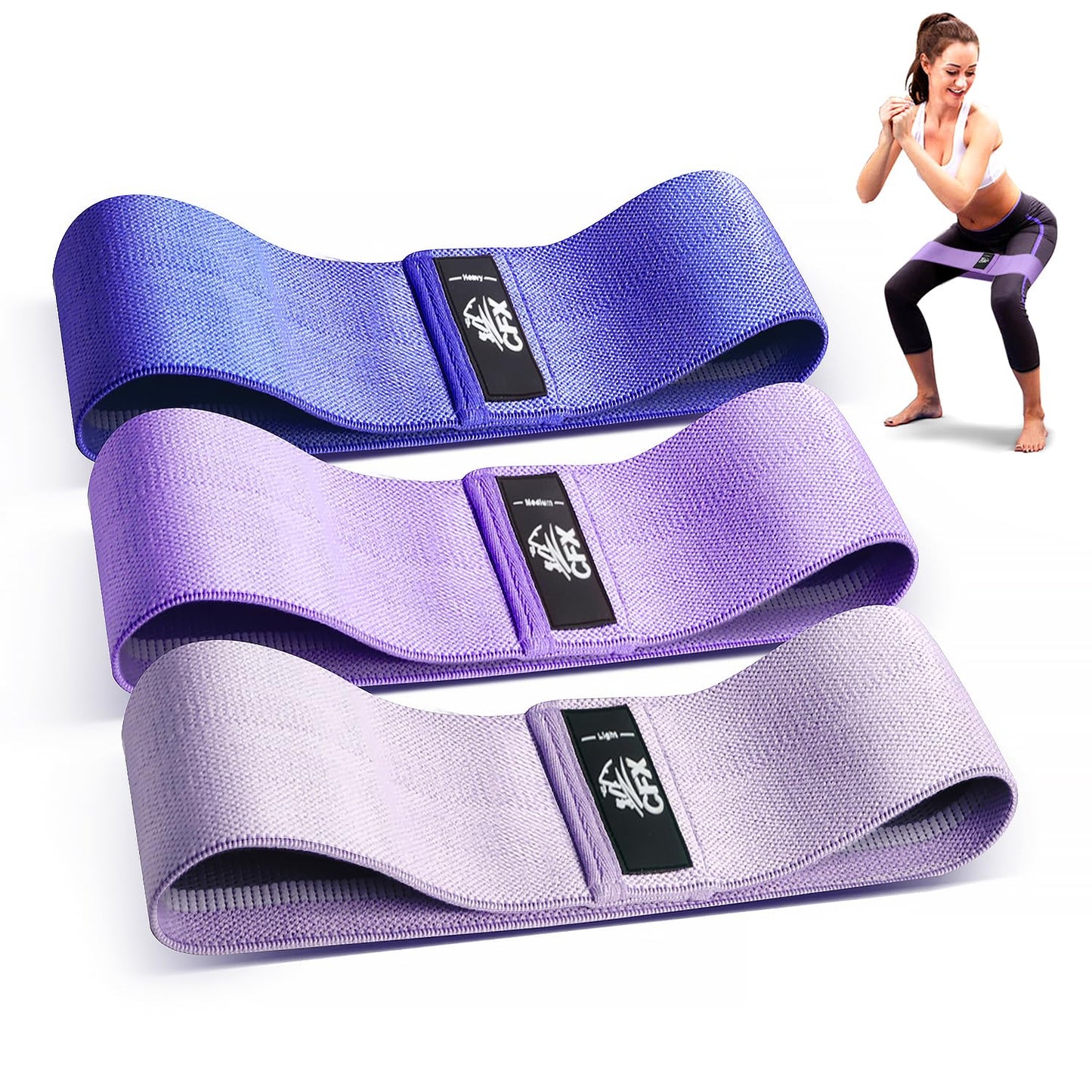 CFX Resistance Bands Set, Exercise Bands with Non-Slip Design for Hips & Glutes, 3 Levels Workout Bands for Women and Men, Booty Bands for Home Fitness, Yoga, Pilates