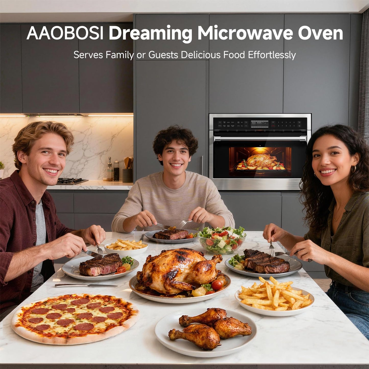 AAOBOSI 24 Inch Built in Microwave Oven,1.6 Cu.Ft Wall Microwave Convection Ovens Air Fryer Combos, 1000Watt Power Sensor&Auto Cook, 10 Cooking Modes, Drop Down Door,Stainless Steel