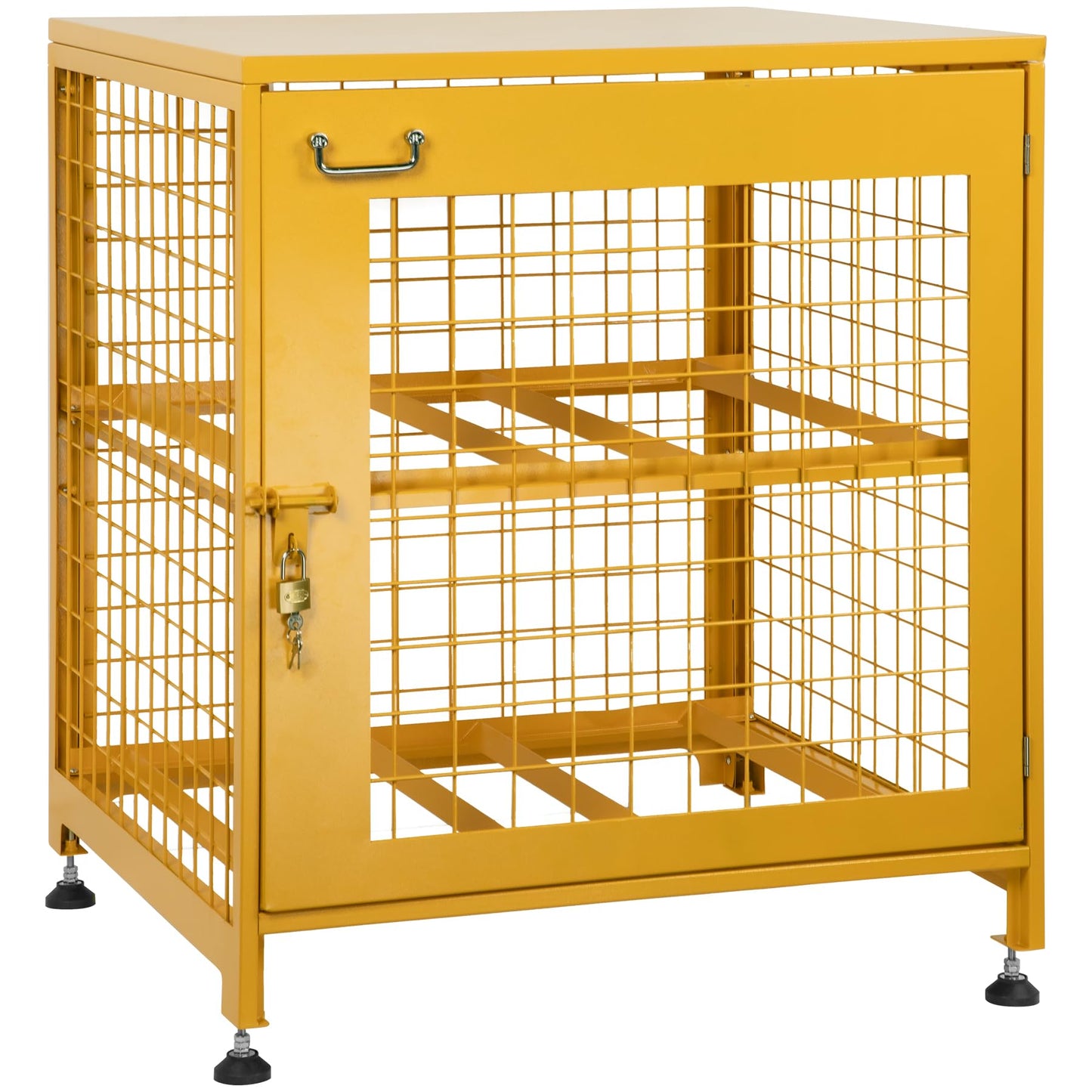 Eastrexon Upgraded Propane Tank Storage Box for 4 Cylinder, Heavy-Duty Horizontal Cylinder Storage Cabinet, 150LB Load Capacity, Powder Coated w/Lock & Keys, 30.9”L x 29.7”W x 36.8”H, Yellow