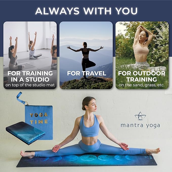 Mantra Yoga Travel PRO 1.5mm - Foldable Fitness & Exercise Mat with Bag | Lightweight, Compact & Eco-Friendly | Non-Slip & Washable | For All Types of Yoga | 72" L x 24" W | 2.6 lbs