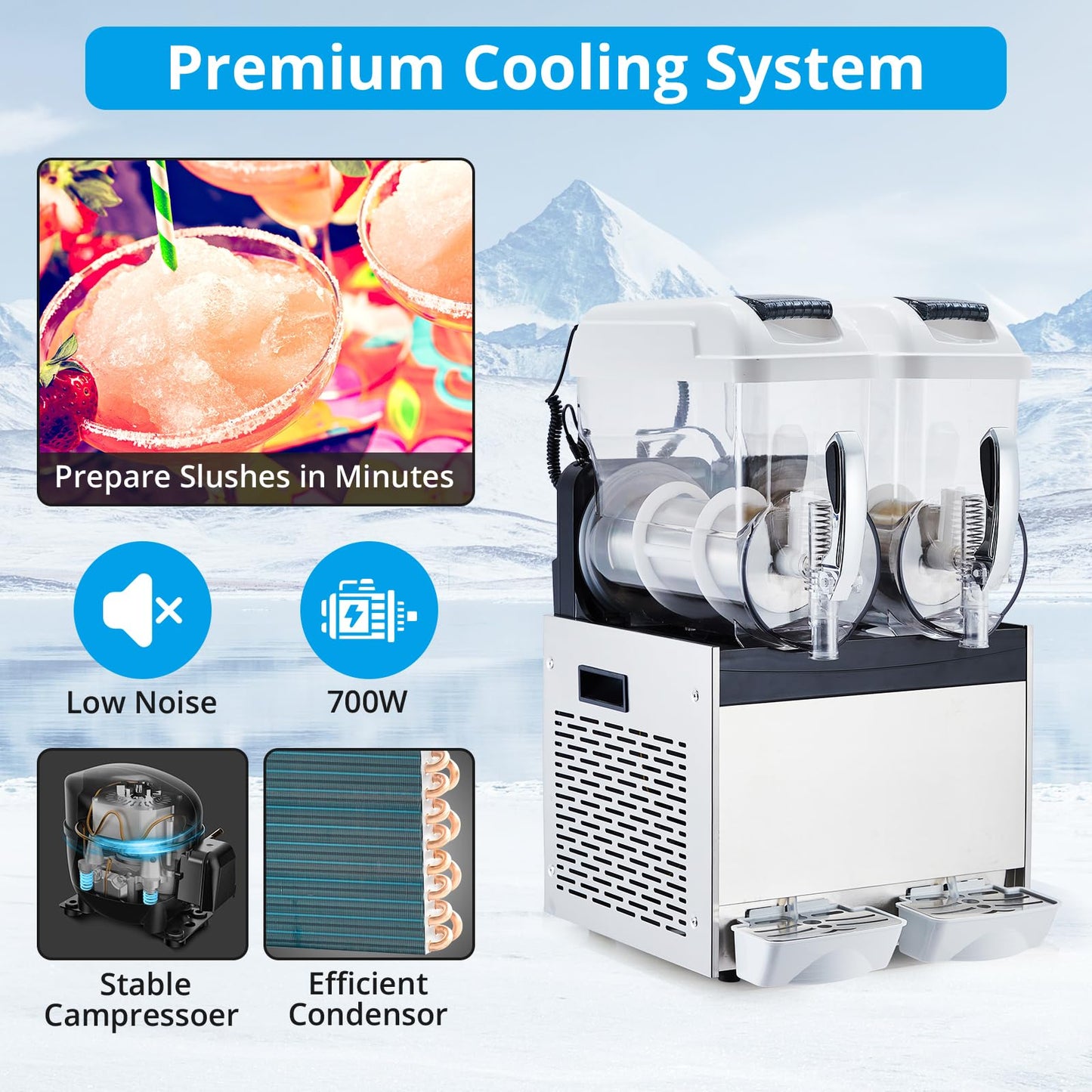 GarveeTech 12 L*2 Commercial Slushie Machine, 700W slushy machine, 6.4 gals cocktail margarita frozen drink machine for home, Electric Large Slushie Machine with Self-cleaning Mode for Restaurant Bar