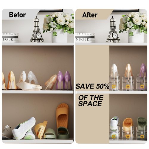 FENRUNXU Shoe Slots Organizer for Closet, Shoe Stacker Organizer Double Layer Stack Shoe Rack, Shoe Display Shelf 50% Space Saver Storage Holder for Closet, 12PACK