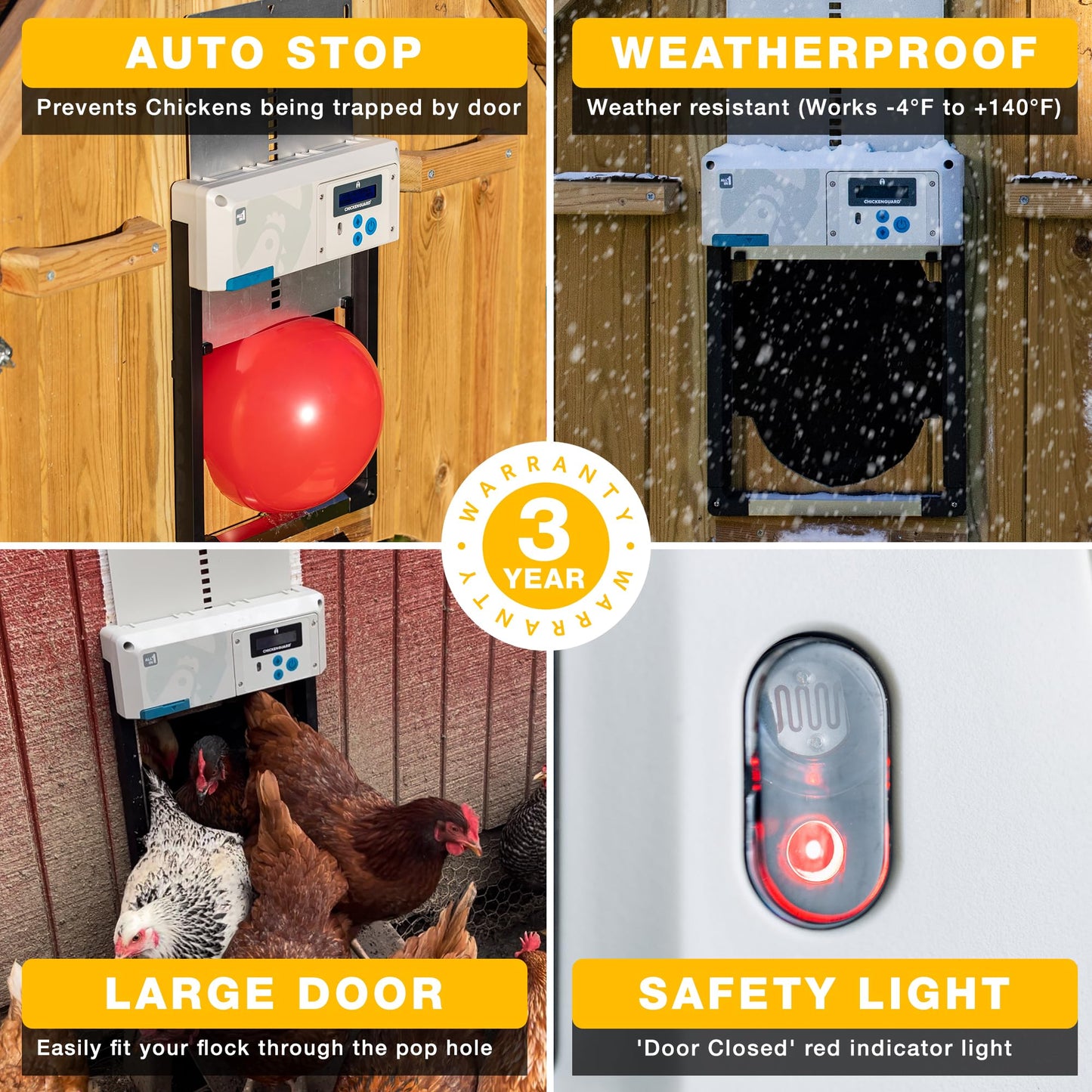 Automatic Chicken Coop Door Opener, ChickenGuard One in All 4 Colours, Timer/Light Sensing, Winter Mode, Auto-Stop & Predator Proof, 3 Power Options, Solar, Battery or Electric (Gray + Batteries)