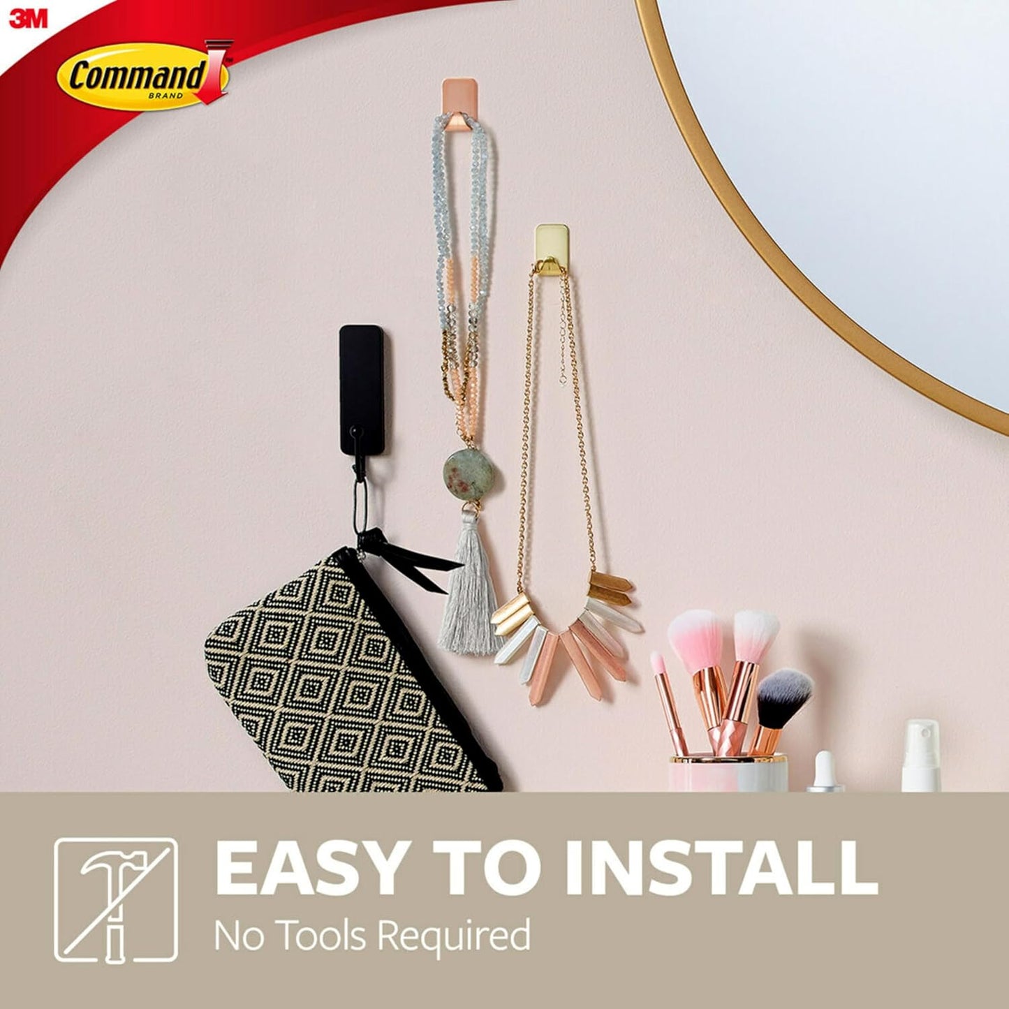 Command Small Metallic Hooks - Brass Color | Damage-Free Wall Hook with Adhesive Strips, Holds 0.5 lb