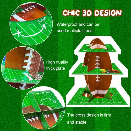 Football Cupcake Stand, 3 Tier Football Party Cake Stand Dessert Stand Cupcake Holder Cake Decorations for Football Birthday Party Decorations
