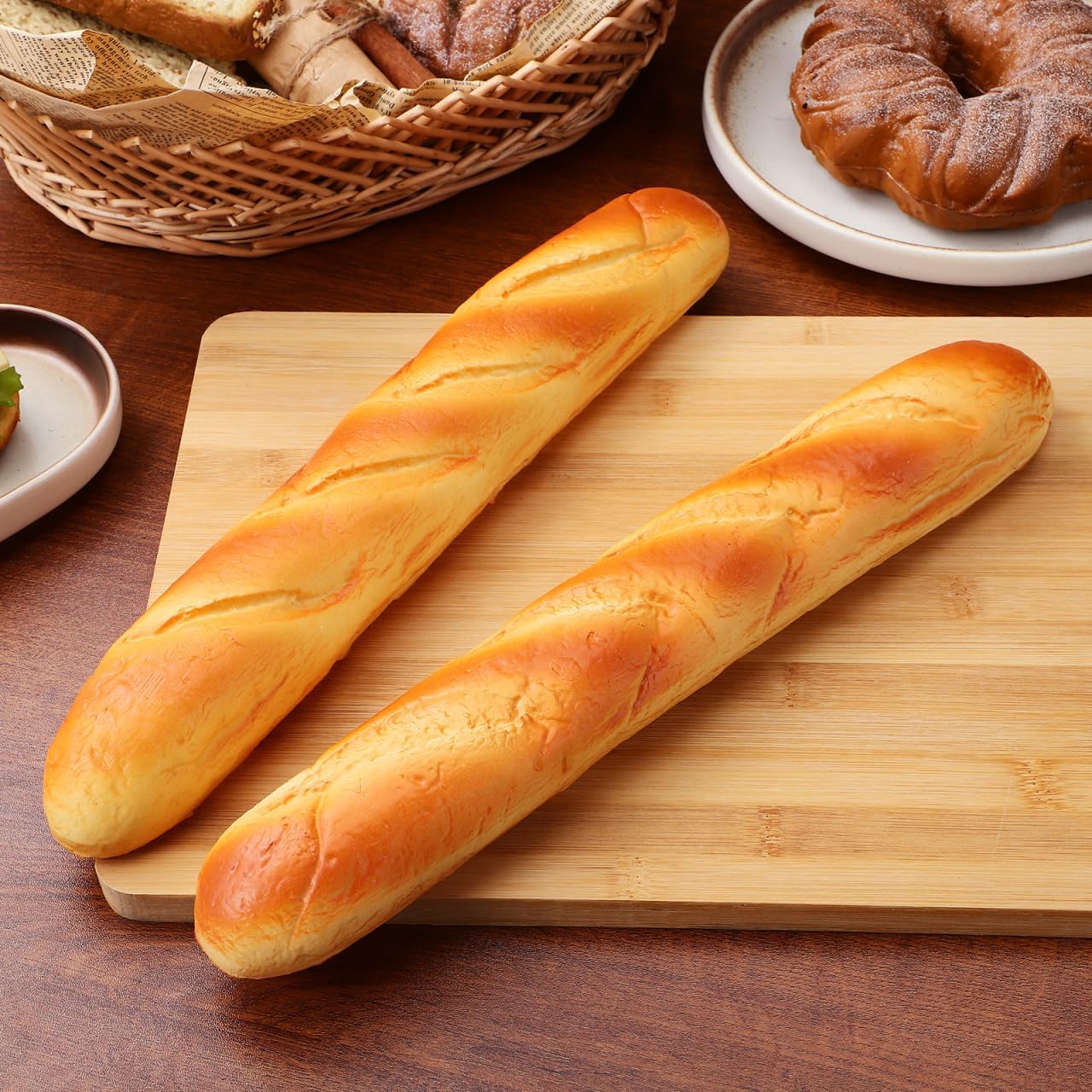 2pcs Set Garneck Realistic Fake Bread Loaves Artificial French Bread - Faux Food Decor for Kitchen Display, Photography