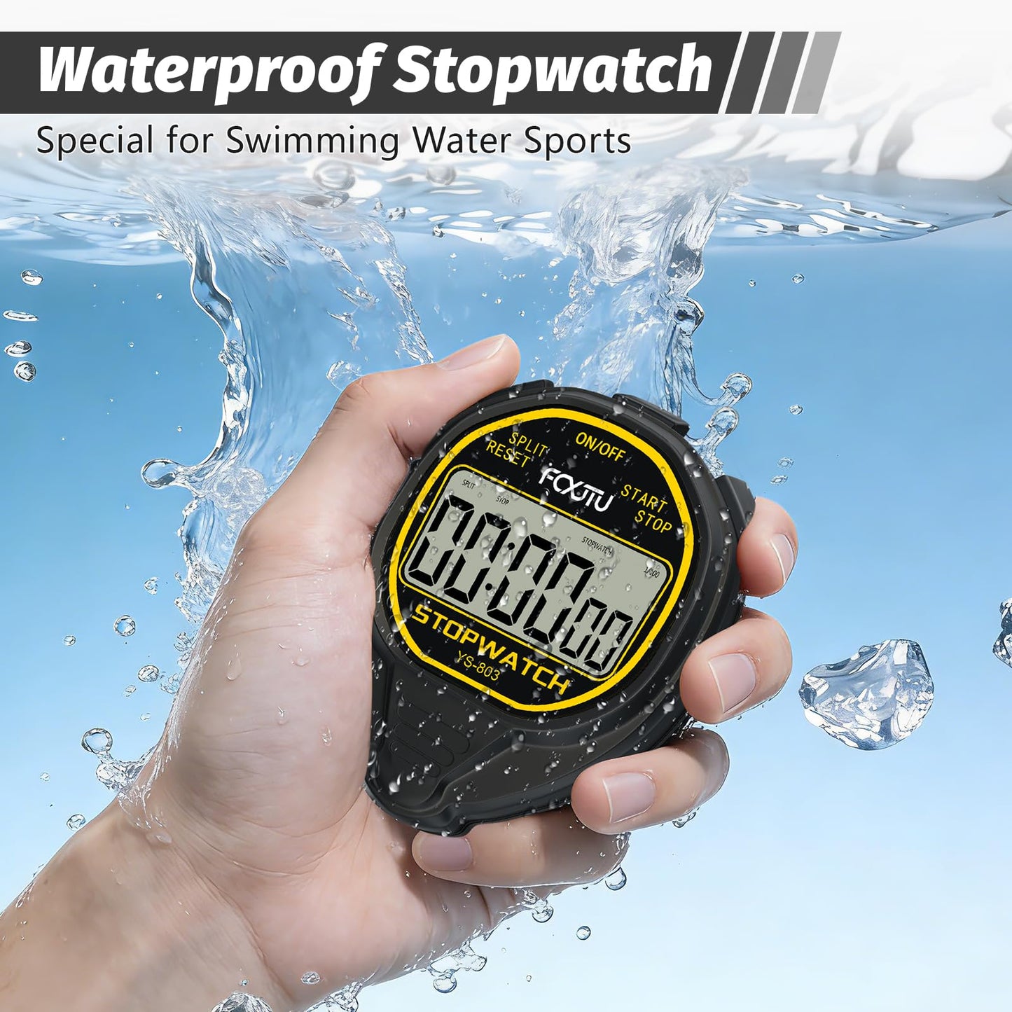 FCXJTU Digital Waterproof Stopwatch, No Bells, No Whistles, Simple Basic Operation, Silent, Clear Display, ON/Off, Large Display for Swimming Running Training Kids Coaches Referees Teachers (Black)