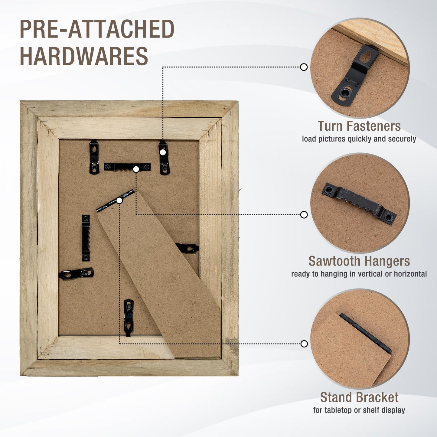Rustic 5x7 Picture Frames, Reclaimed Barnwood Photo Frames with HD Tempered Glass, Distressed Family Gallery Corner, Horizontal and Vertical Wall Mounting & Table-top Display with Hardware, Set of 2