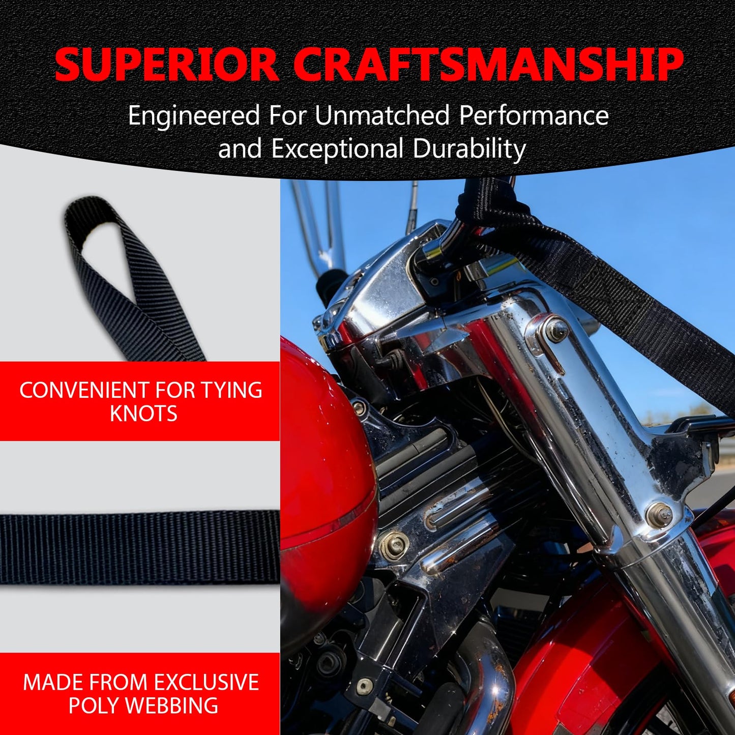 BOODAA 6 Pack Soft Loop Tie Down Straps, 3900 lbs Break Strength Heavy Duty Motorcycle Handlebar Straps for ATV, UTV, Dirt Bike, Trailer, Truck Bed, Kayak – Reliable Transport & Hauling